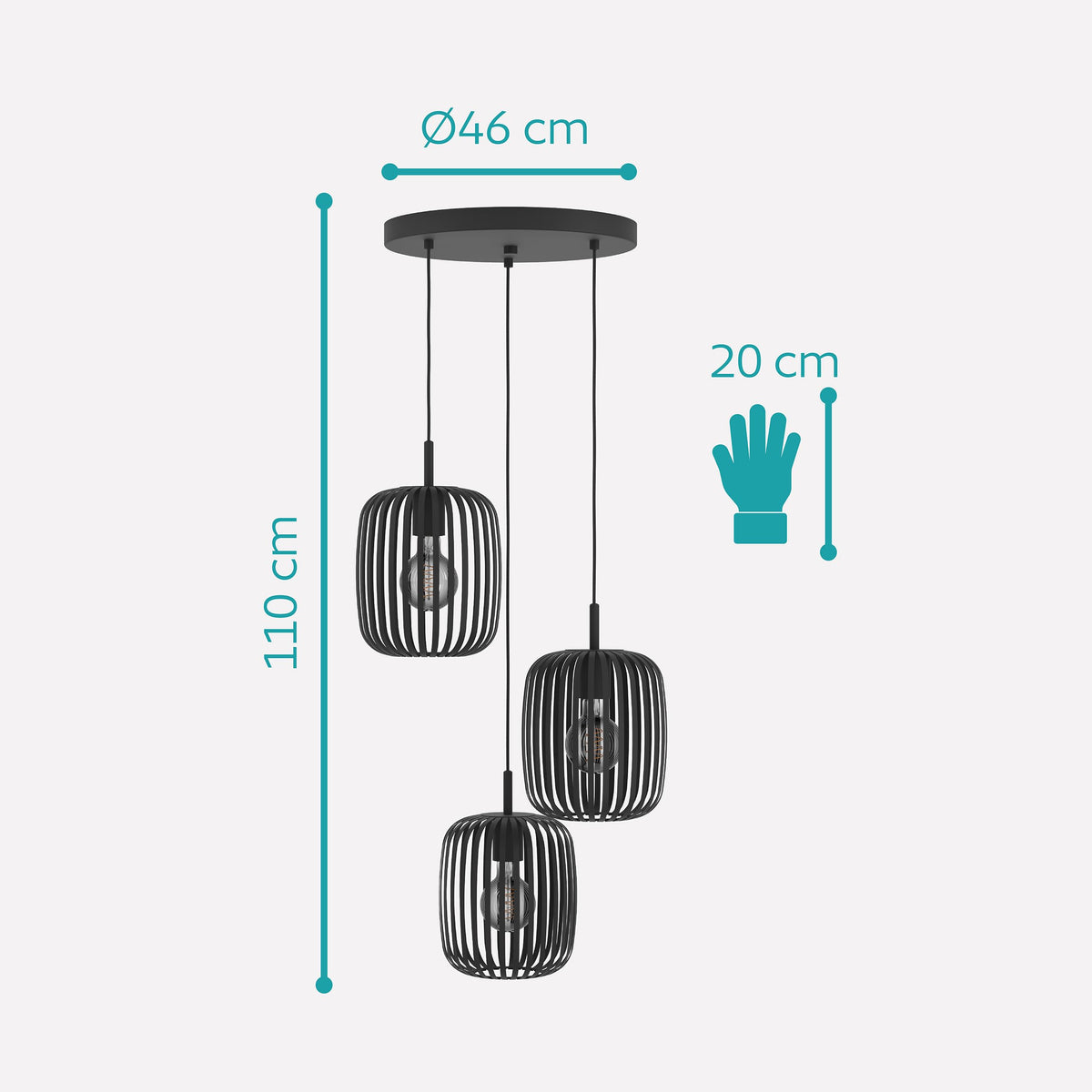 EGLO Pendant Lamp Romazzina, 3-bulb Pendant Light over Dining Table - 900686