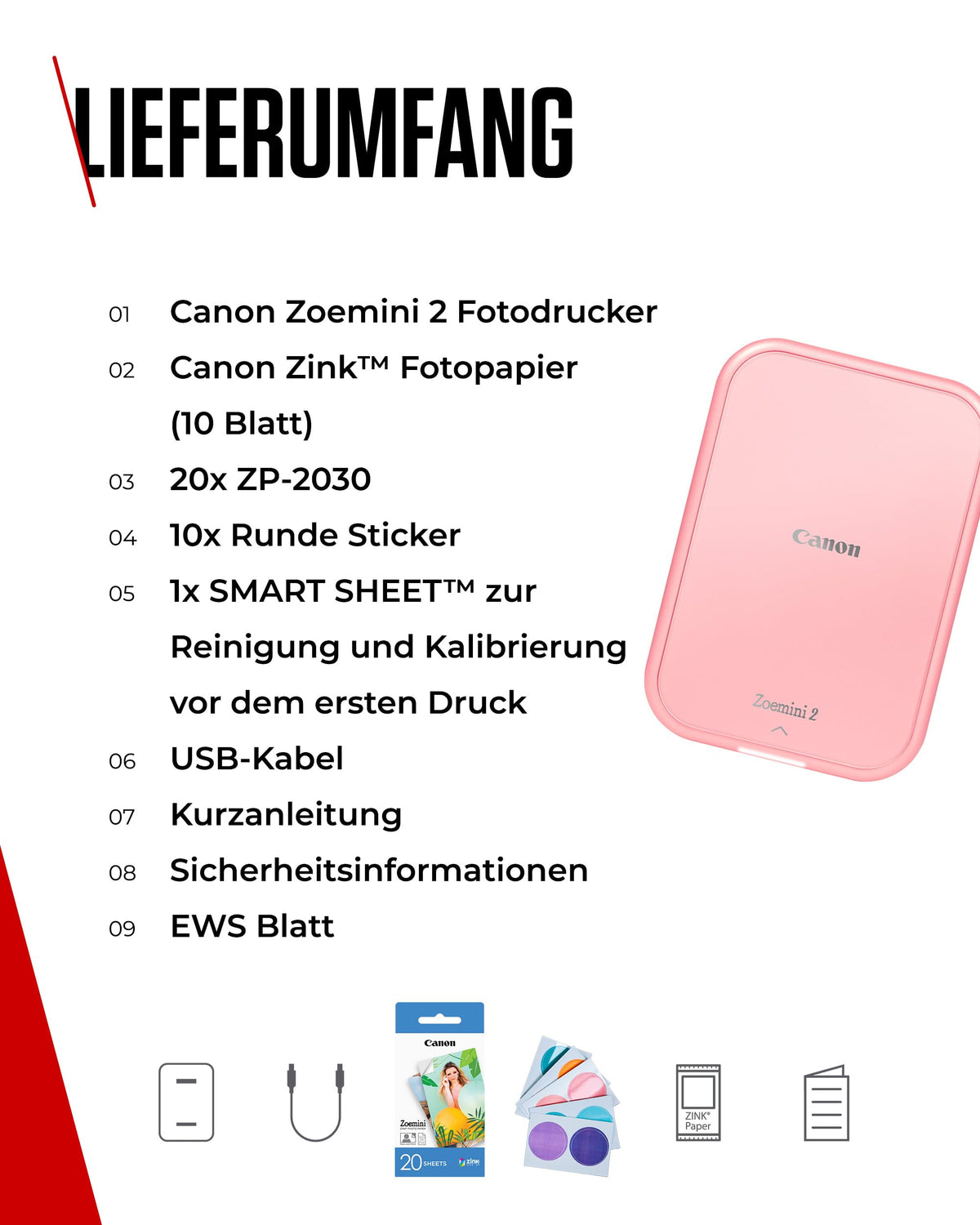 Canon ZOEMINI 2 Mini Photo Printer for Mobile, Bluetooth Thermal Printer - 5452C006