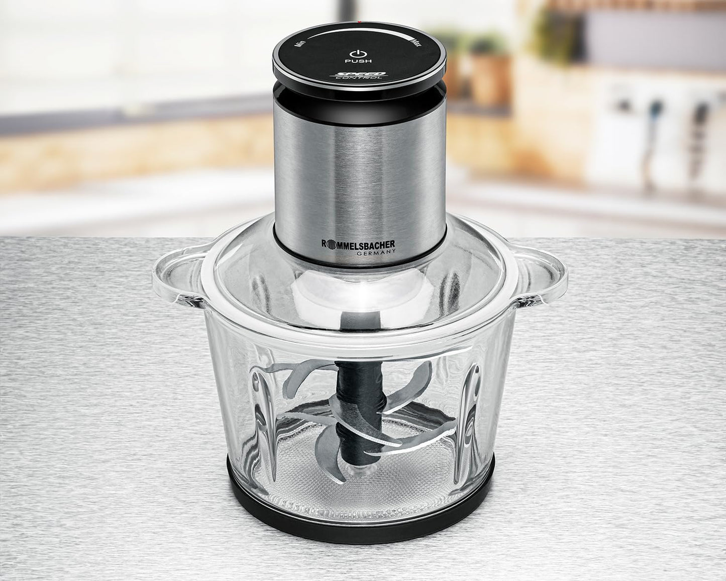 ROMMELSBACHER Multi shredder MZ 800, 2.7 liter glass container, 22-stage speed control, powerful motor, 9-blade special stainless steel knife, knife axis and motor coupling made of stainless steel