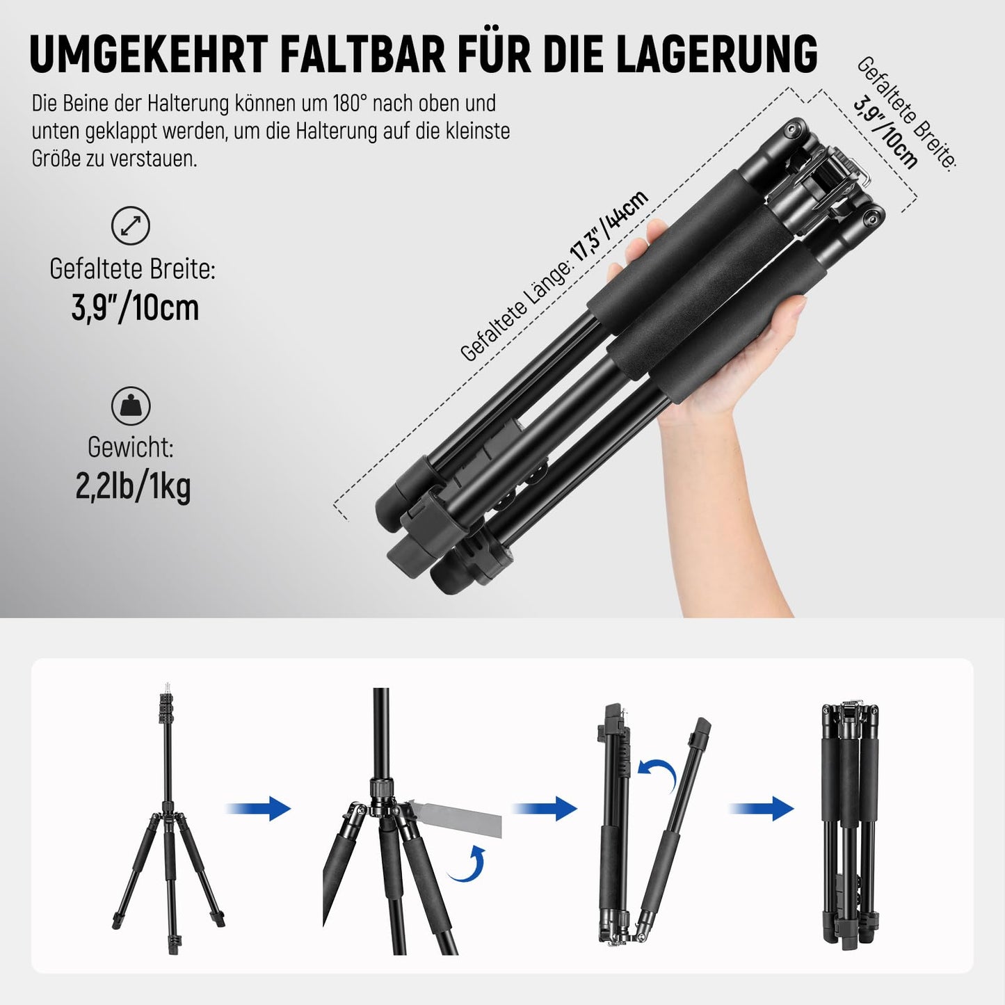 NEEWER Photography Light Stand, 47-195cm (1.5-6.4 ft) Aluminum Tripod with Reversible Studio Lighting, Smartphone Video Tripod with 1/4" Screw for Flash Camera Softbox, 2kg Load Capacity, ST195