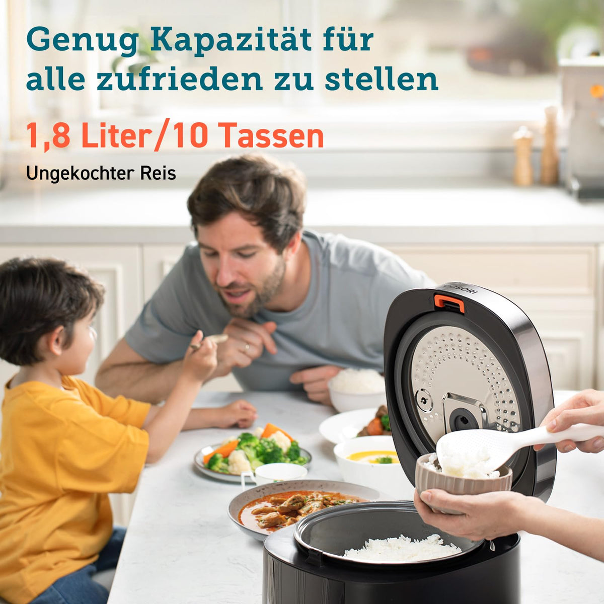 Cosori Reiskocher, Rice Cooker 5 L, Keramikbeschichtung, Fuzzy-Logik - CRC-R501-KEU