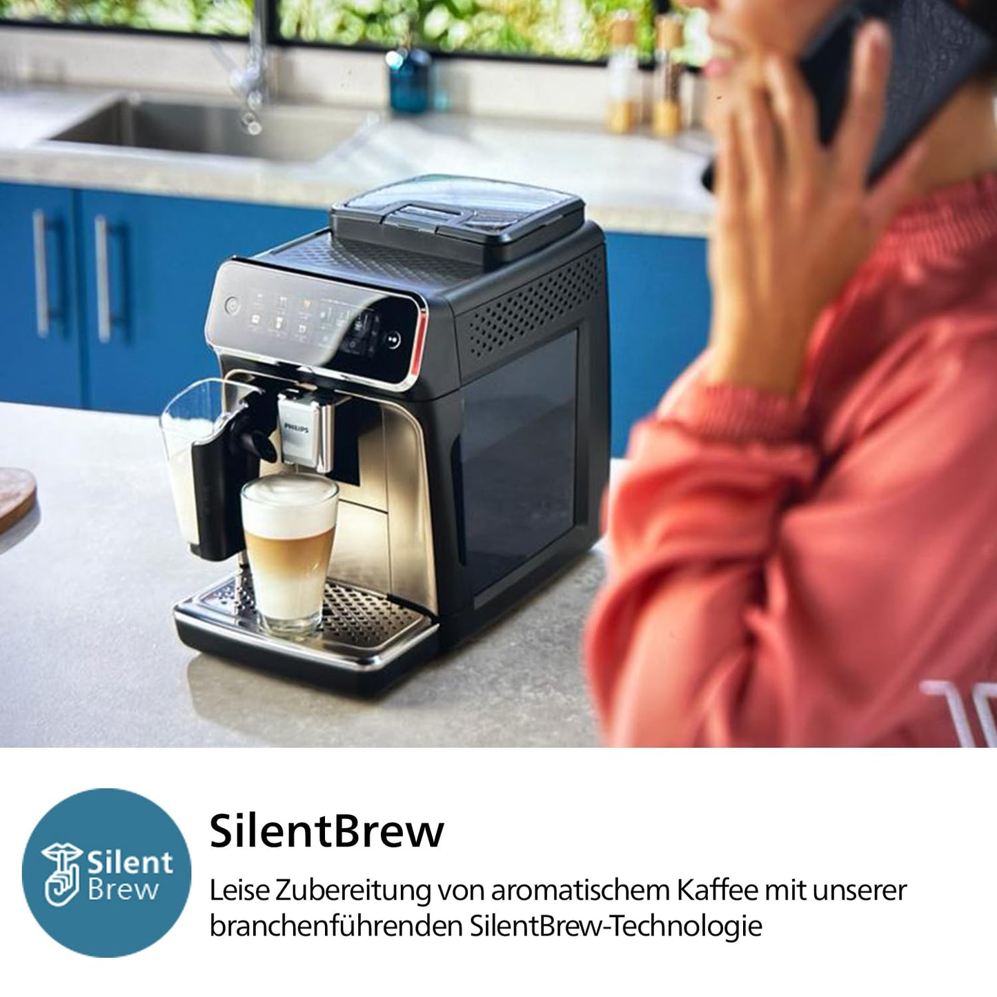 PHILIPS 3300 Series fully automatic coffee machine - 5 drinks, intuitive touch display, classic milk frother, SilentBrew, 100% ceramic grinder, AquaClean filter. Black chrome (EP3326/90)