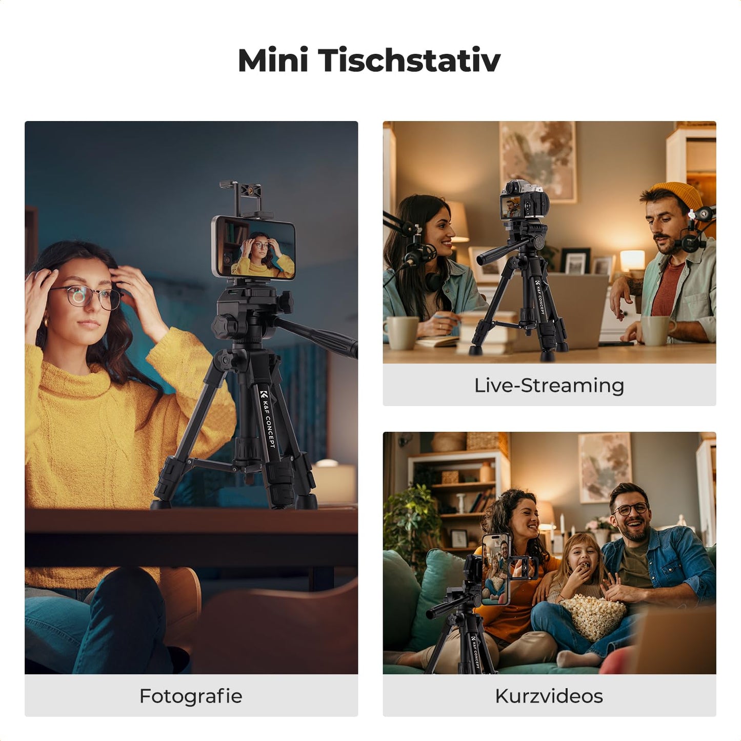 K&F CONCEPT Mini table camera tripod, S233A0 63cm camera tripod with remote control, small and portable for DSLR cameras, camcorders, smartphones, projectors and telescopes