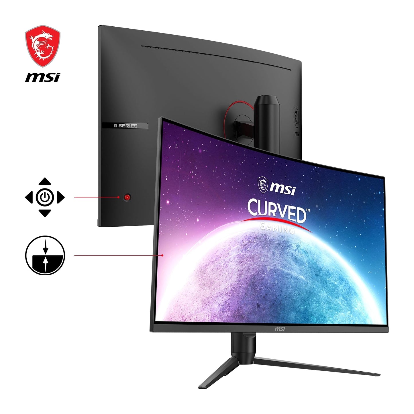 MSI G32CQ5P 31.5 inch (80cm) WQHD Curved Gaming Monitor - 1500R 2560 x 1440 VA panel, 170Hz / 1ms, Adaptive Sync, 3-way adjustable stand - DP 1.2a, HDMI 2.0b CEC - 9S6-3DB44H-027