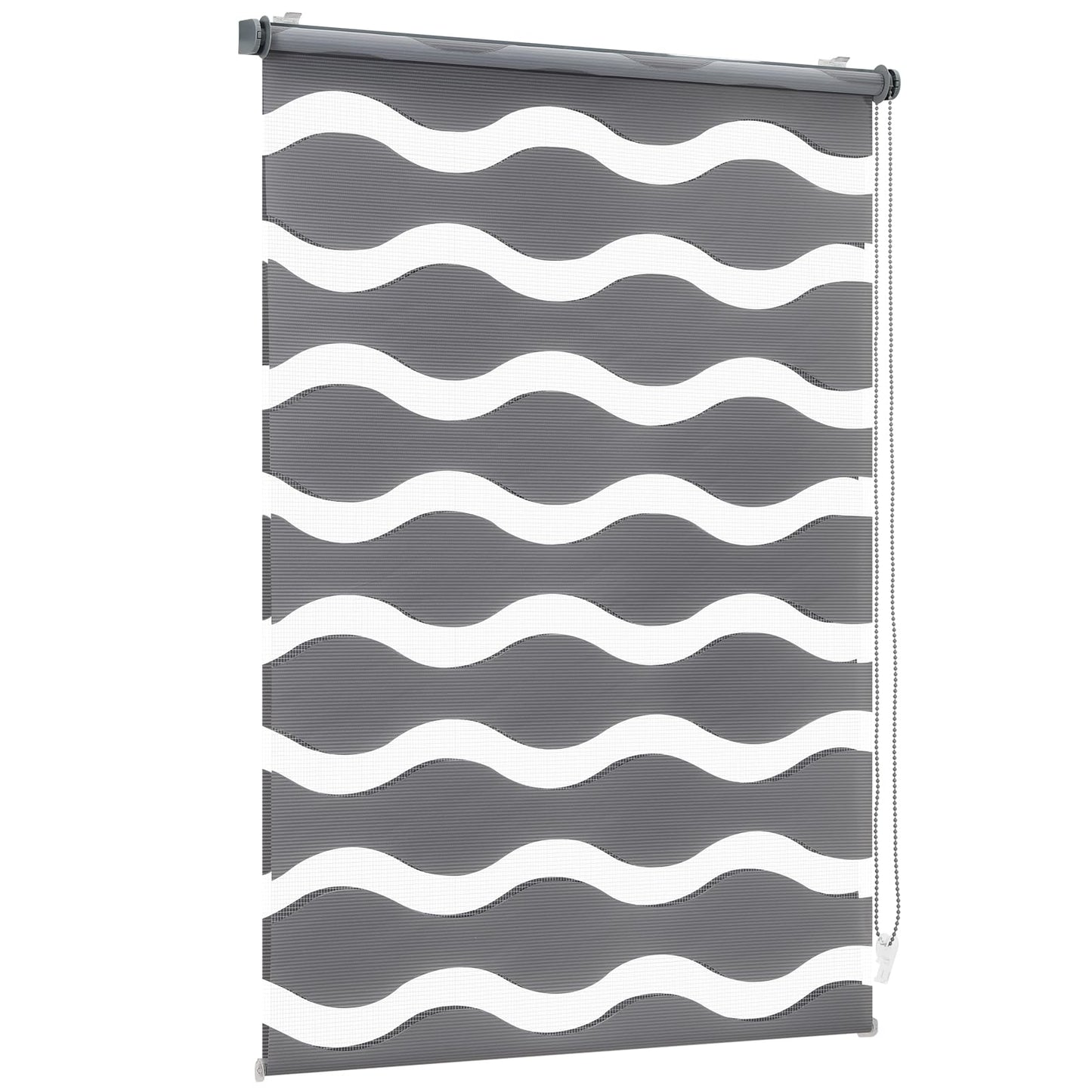 Sekey double roller blind waves Klemmfix without drilling for windows, double roller blind 100 cm wide, duo roller blind wave blinds sun protection, 100x130cm, dark gray - BL-2714