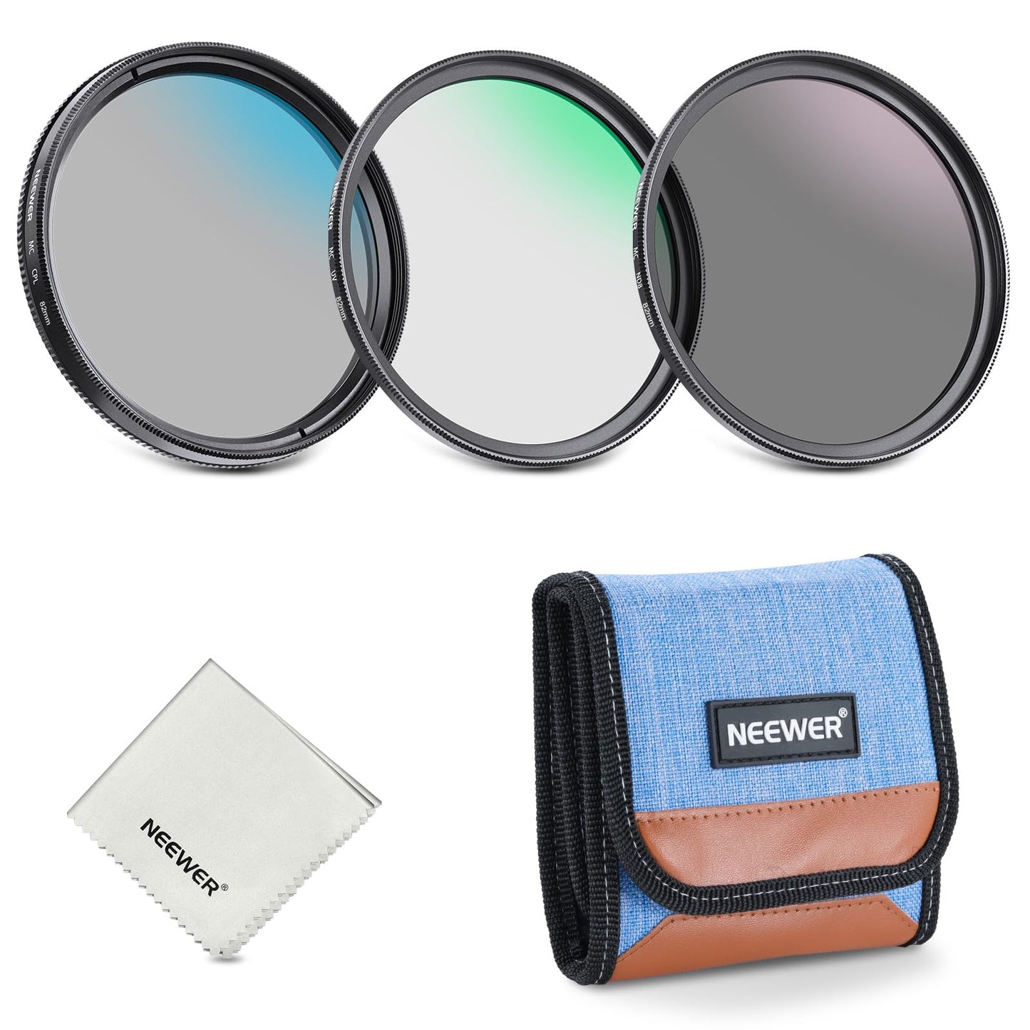 NEEWER 82 mm UV/CPL/ND lens filter set, UV protection + circular polarizing filter + gray filter (ND8) camera lens filter set with multi-coated optical glass, slim frame and storage box - 10106148
