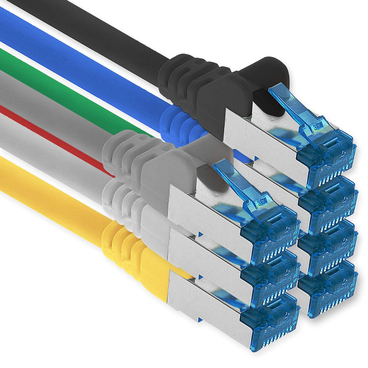 1aTTack.de Patch Cable – 7X 10m Ethernet, Network, LAN Cable CAT6a (for Gigabit Networks, Routers, Switches, Modems with RJ45 Input – 7 Colors) - 4251073690377