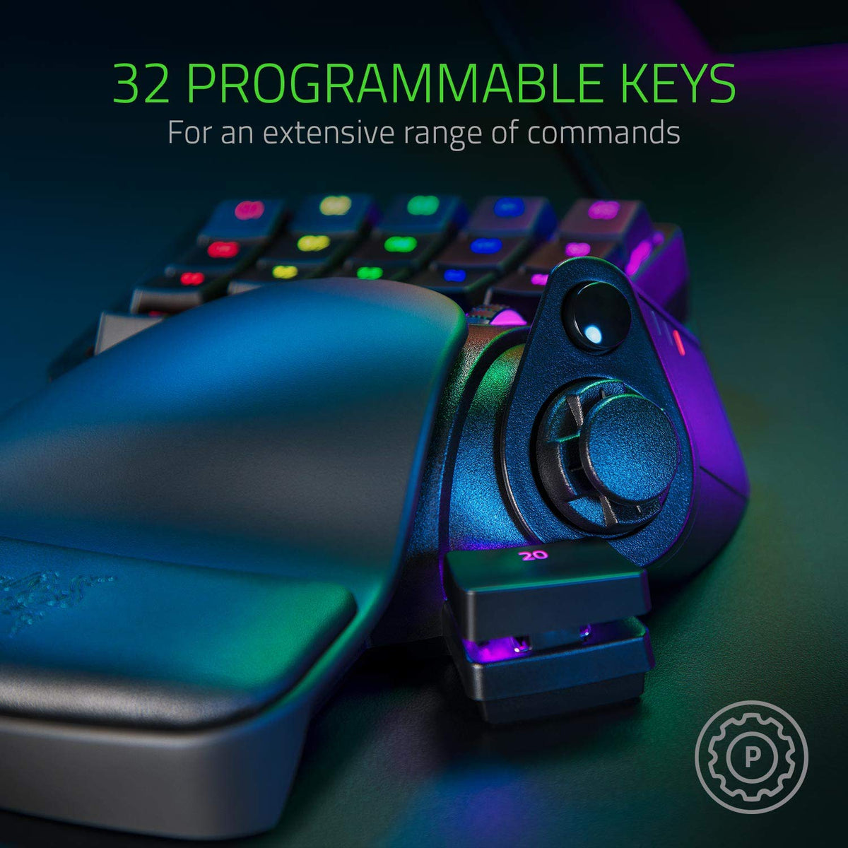 Razer Tartarus Pro - Gaming Keypad (Gamepad with analog-optical keys, 32 programmable keys, adjustable actuation point, profiles, wrist rest, Rapid Trigger) Black - RZ07-03110100-R3M1
