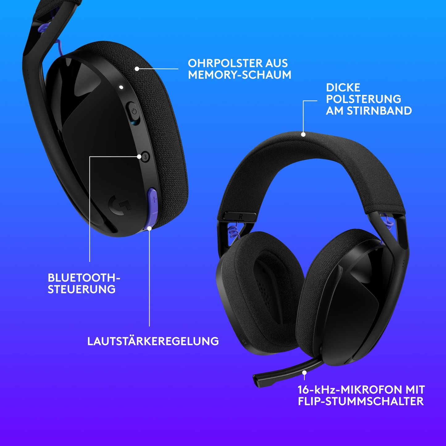 Logitech G G321 Lightspeed Wireless Bluetooth Gaming Headset, Dynamic Comfort and Fit, 16kHz Oscillating Microphone, 20+ Hour Battery Life, PC, PS4, PS5, Nintendo Switch, Mobile Device - Black - 981-001563