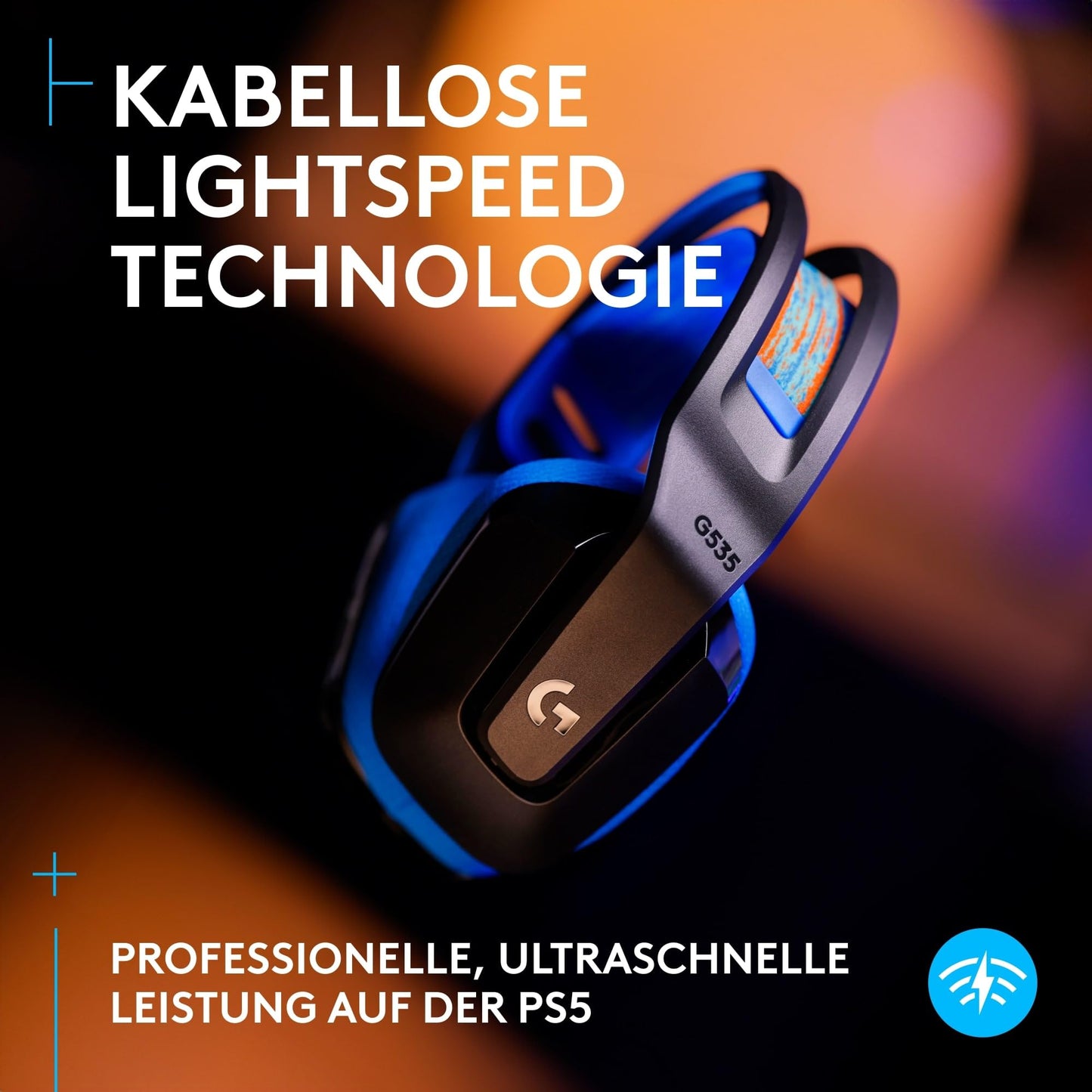 Logitech G G535 Lightspeed Wireless Gaming Headset - Lightweight On-Ear Headphones, Microphone Mutable, 33 Hour Battery Life, Compatible with PS5, PS4, PC, USB-C Rechargeable - Black,Blue - 939-002219