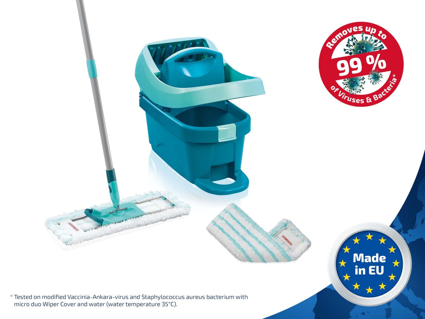 Leifheit Set Wiping Cloth Press Profi XL with floor wiper and rollers including replacement cover Profi Micro Duo made of microfiber, absorbent and easy to clean, set for cleaning without bending over with click system - 55099