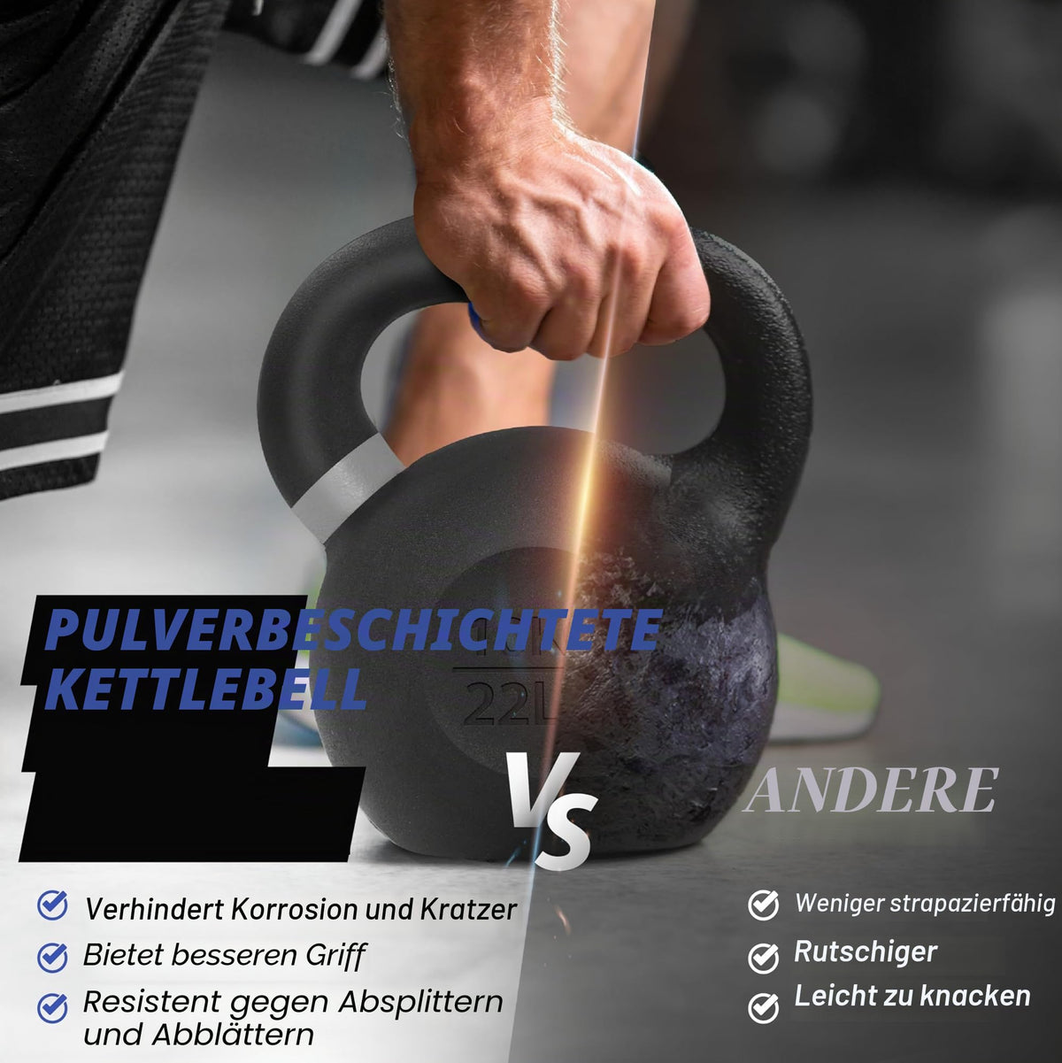 Yes4All WTGA Powder-Coated Cast Iron Kettlebell, 8 kg, Dark Blue