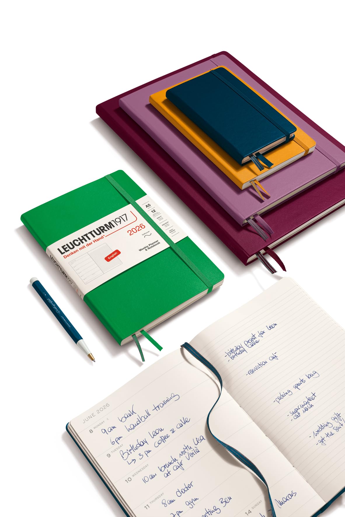 LEUCHTTURM1917 372678 Weekly Calendar & Notebook Medium (A5) 2026, Softcover, Spring Leaf, English
