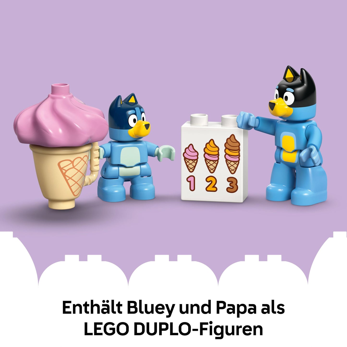 LEGO DUPLO Bluey: Trip to the ice cream parlor with Bluey - educational toy for toddlers - with toy car and 2 minifigures - gift for girls and boys aged 2 and over - 10458