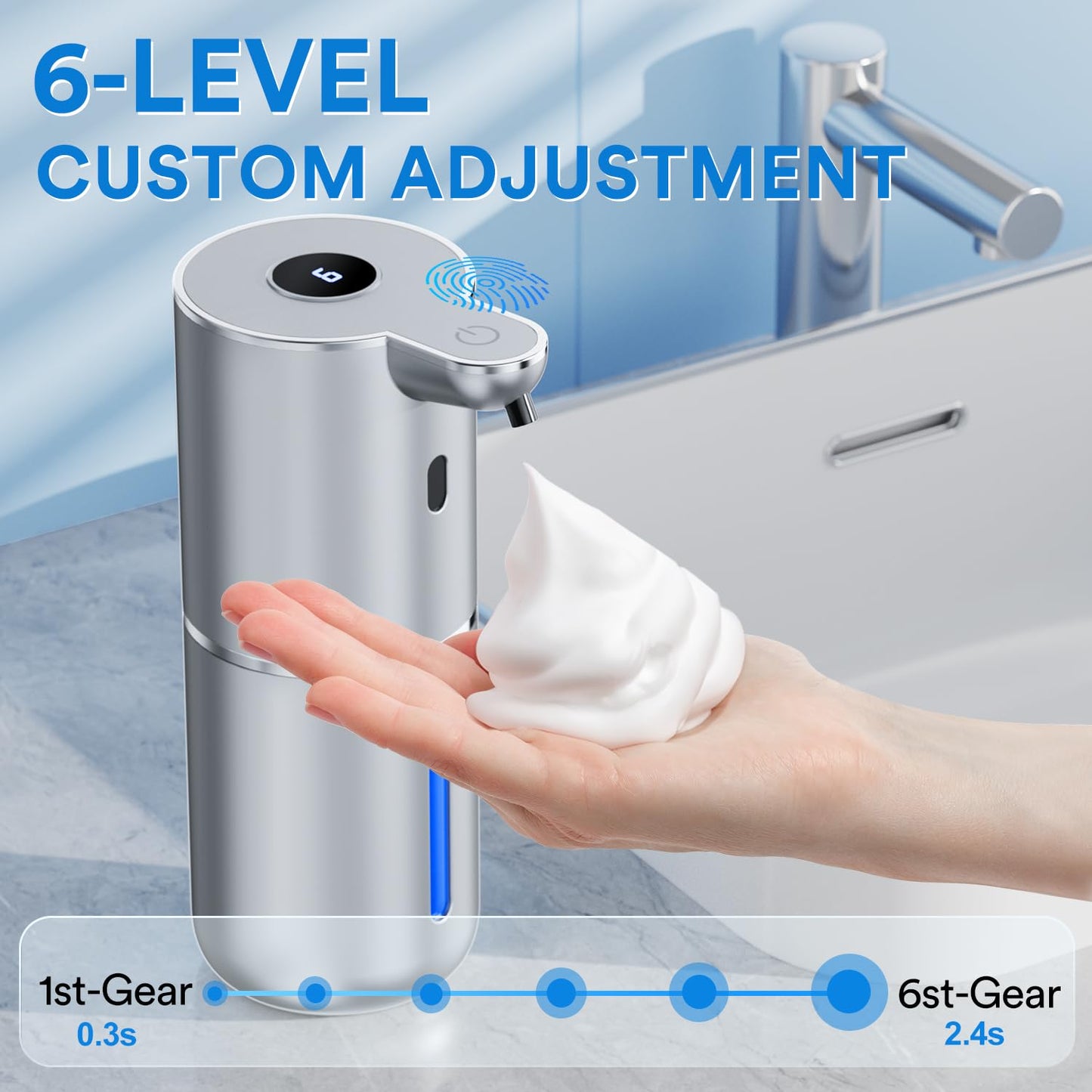 Soap dispenser automatic with digital display, 380 ml electric soap dispenser with sensor, wall mounting, contactless, USB rechargeable IPX5 waterproof foam soap dispenser for bathroom, kitchen - P18