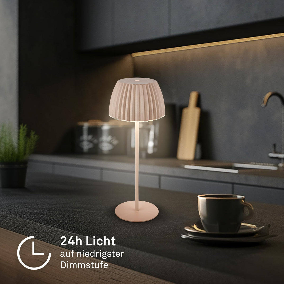 BRILONER - Riffle LED Table Lamp Wireless IP44 with Light Edge, Touch Dimmer, Replaceable Battery, Nightstand Lamp, Reading Lamp, LED Lamp, Battery Lamp, German Design Award Winner 2025, 14.5x36.5 cm, Beige - 7553011