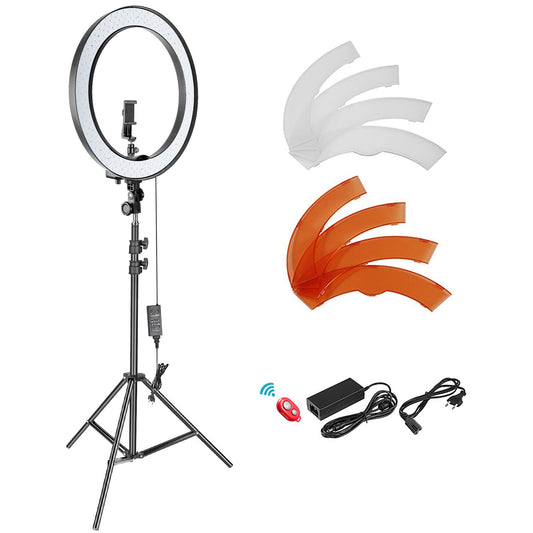 NEEWER 18 inch SMD LED ring light dimmable lighting set with 78.7" light stand filter and hot shoe adapter for studio LED lighting for portrait YouTube TikTok video recordings (no carrying case) - 10092443