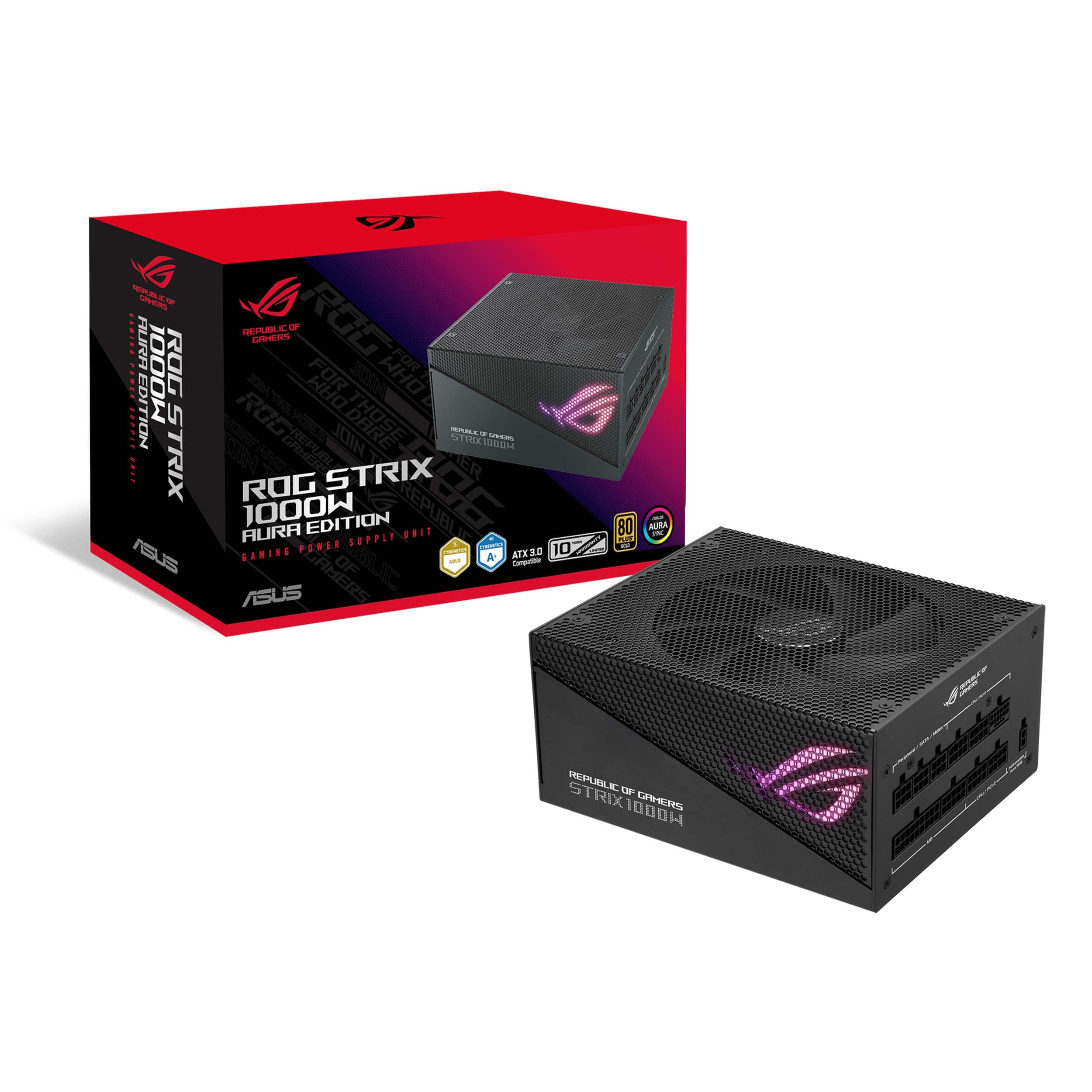ASUS ROG Strix 1000W Gold Aura Edition RGB power supply (1000 watts, Aura Sync RGB lighting, 80+ Gold certification, Axial-Tech fan, ATX 3.0 compatible, PCIe 5.0 Ready) - 90YE00P1-B0NA00