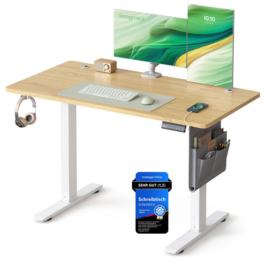 SONGMICS Height-adjustable desk electric, 120 x 60 cm, memory function with 4 heights, USB-C port, golden oak color LSD132YA01 - LSD026X01