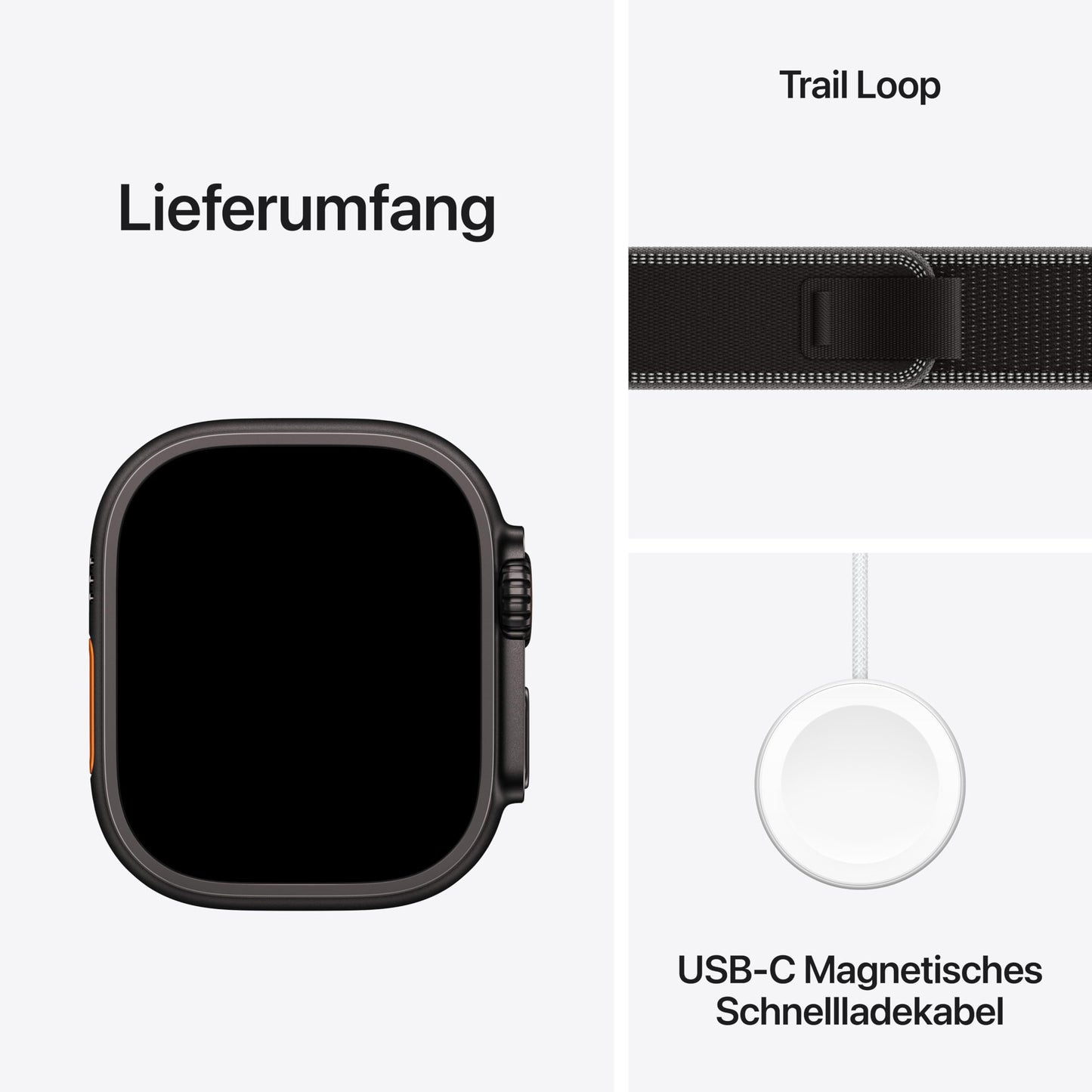 Apple Watch Ultra 3 GPS + Cellular 49 mm premium smartwatch for running training and combination sports with robust titanium case in black and trail loop in black/charcoal gray (S/M) - MF1D4QF/A