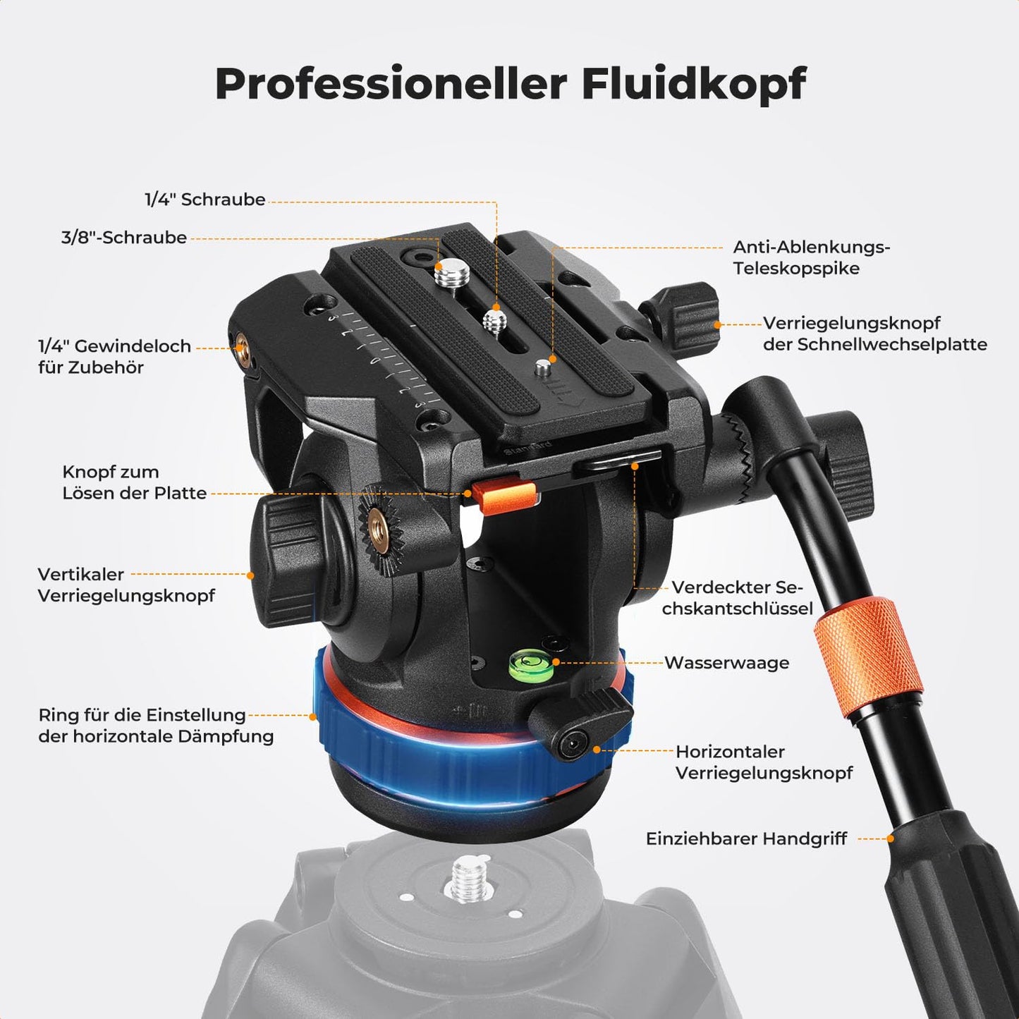 K&F CONCEPT 360° panoramic fluid head, video head with gentle damping - BV50