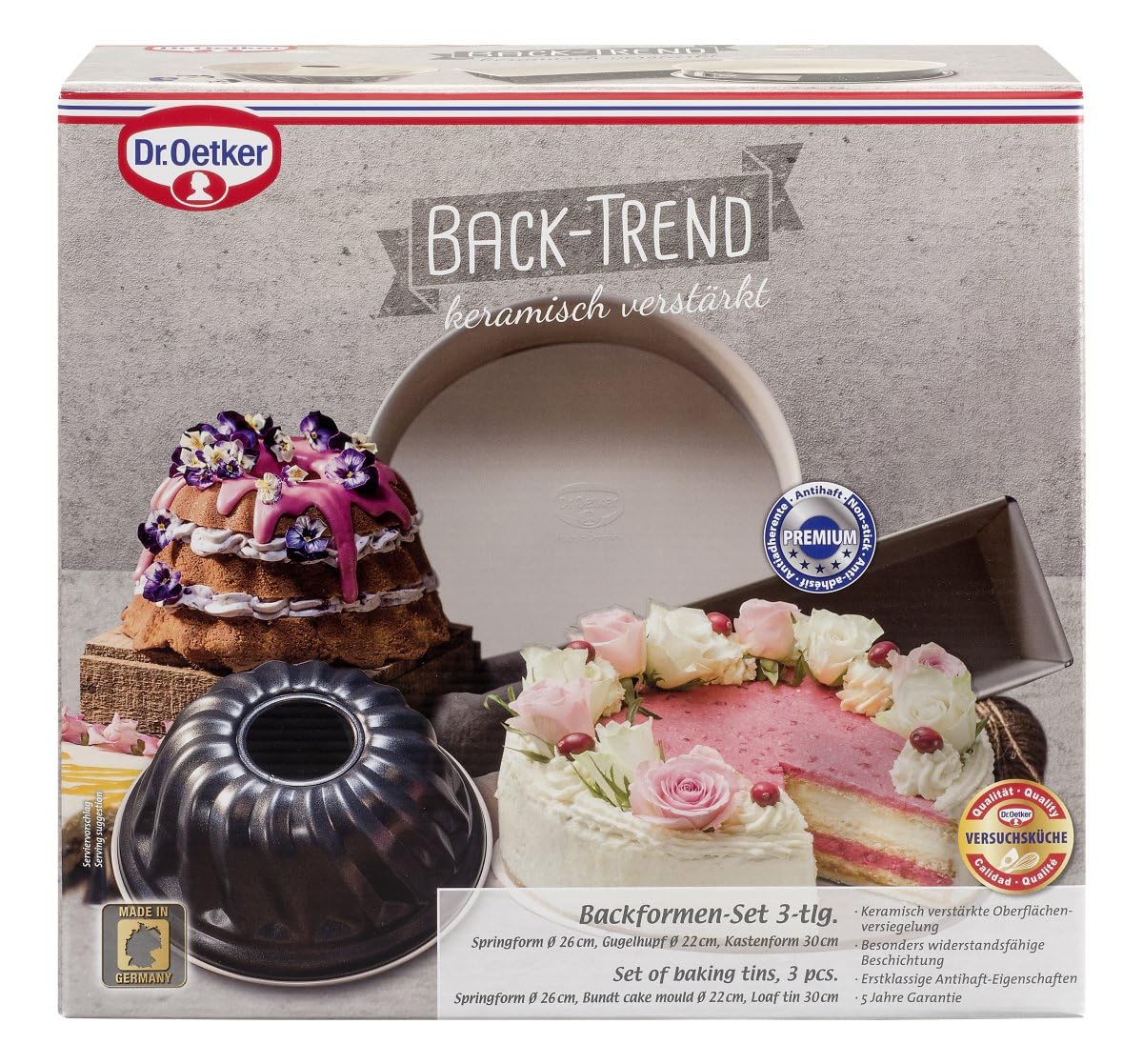 Dr. Oetker Baking Trend baking mold set - 3 pieces with springform pan, bundt cake pan and loaf pan, ceramic reinforced non-stick coating, heat-resistant up to 230°C, leak-proof - 4869