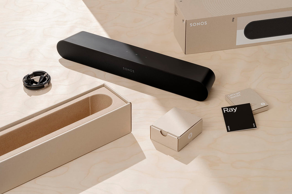 Sonos Ray Soundbar – O soundbar compactă unică All-in-One cu sunet de blockbuster pentru filme, jocuri și streaming muzical prin WiFi – Compatibilă cu aplicația și Apple AirPlay – În negru - RAYG1EU1BLK