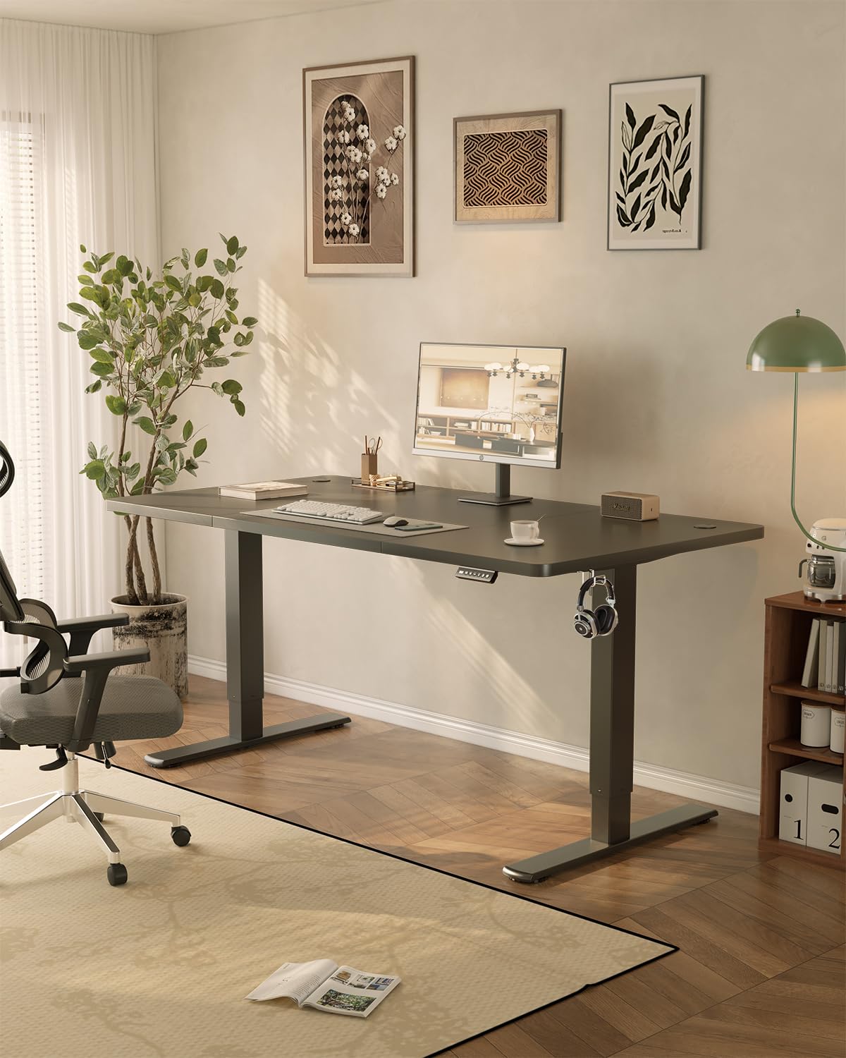 JUMMICO Birou reglabil pe înălțime cu port de încărcare USB, birou reglabil electric 140 x 60 cm, masă stand-sit, birou standing, masă computer reglabilă, birou standing, negru - 0403