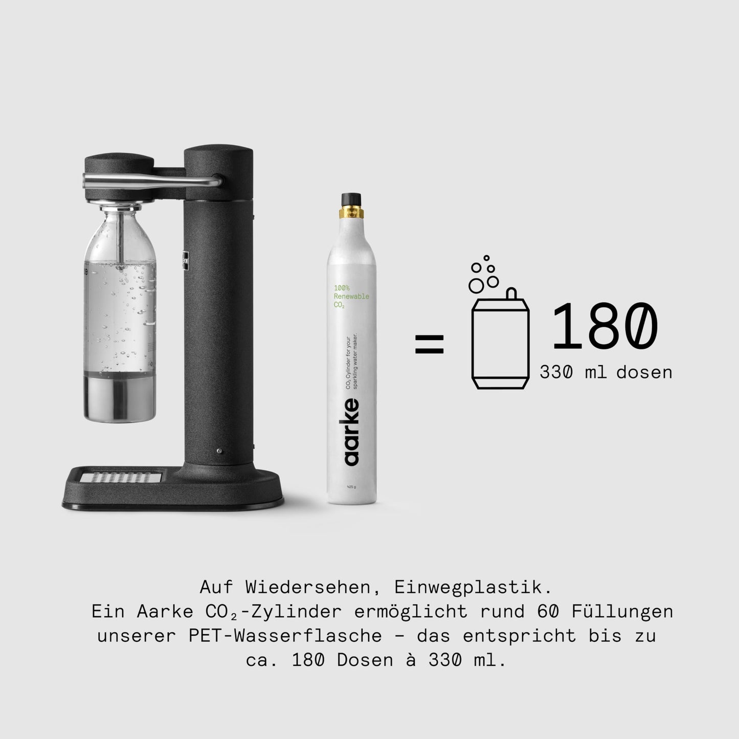 Aarke Carbonator 3, stainless steel sparkling water maker in a modern matt black finish with BPA-free 1L PET bottle, sparkling water maker for tap water, compatible with 60L CO2 cylinders - AAC3-Matte