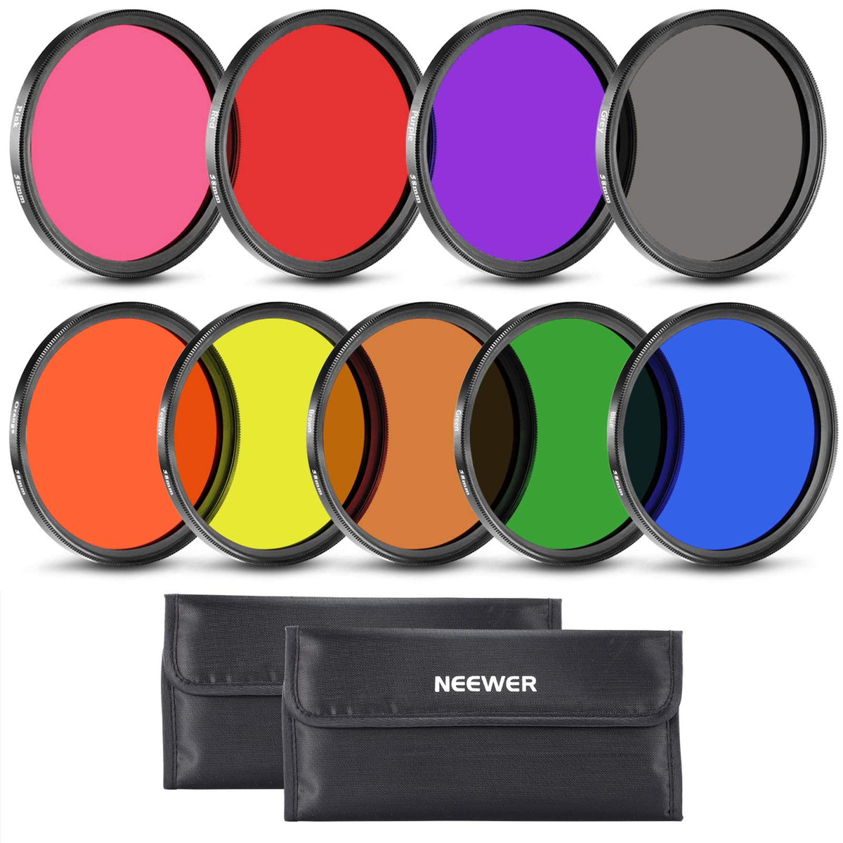 Set de filtre pentru lentile colorate NEEWER 9 piese, filtru pentru lentile din rășină de 58 mm cu culoare roșu, portocaliu, albastru, galben, verde, maro, violet, roz, gri, disponibil cu 2 pungi, accesorii pentru obiectivul camerei - 10080923