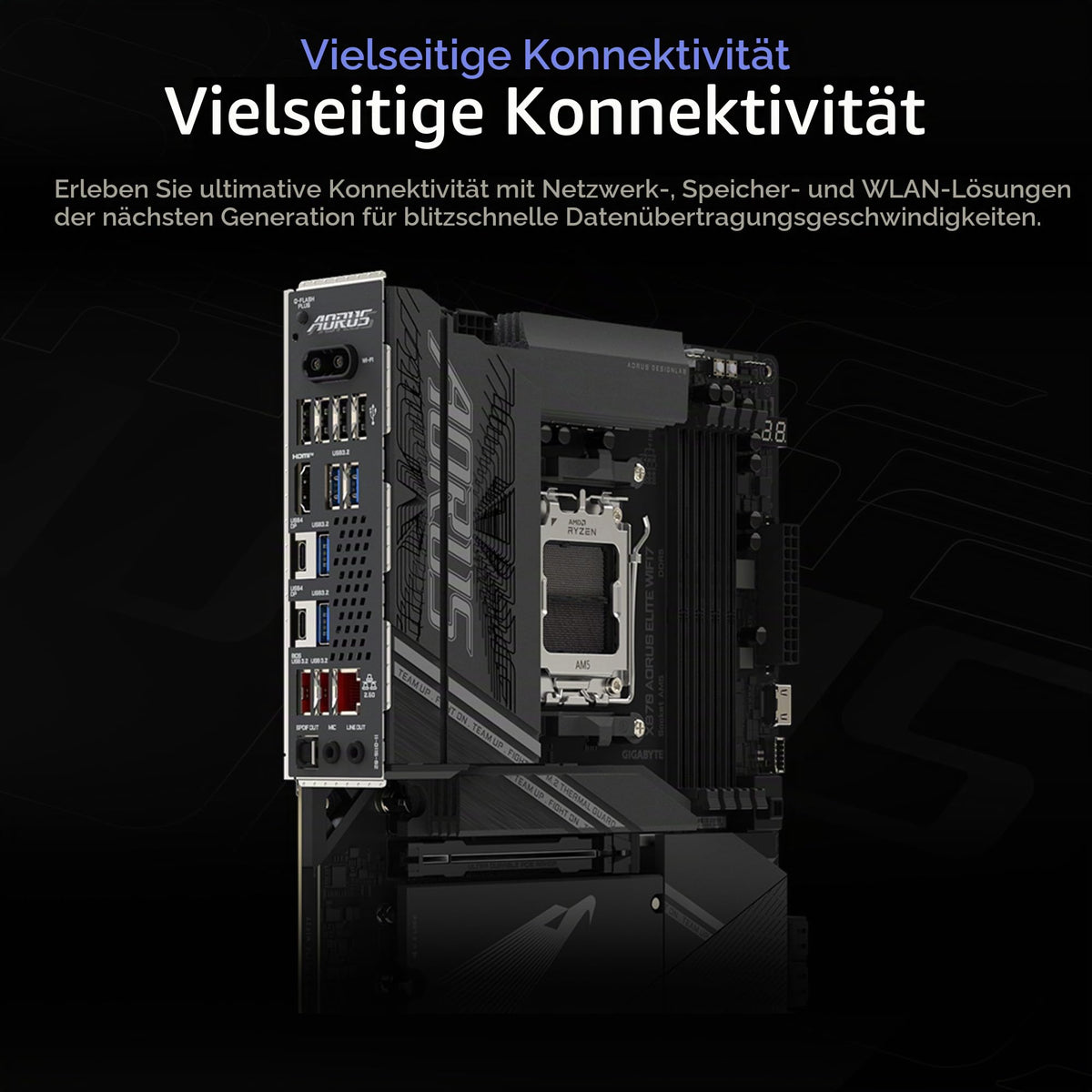 GIGABYTE X870 AORUS Elite WIFI7 Mainboard - Supports AMD Ryzen 9000 CPUs, 16+2+2 Phase VRM, up to 8000MHz DDR5 (OC), 3xPCIe 5.0 + 1xPCIe 4.0, Wi-Fi 7, 2.5GbE LAN, USB 4