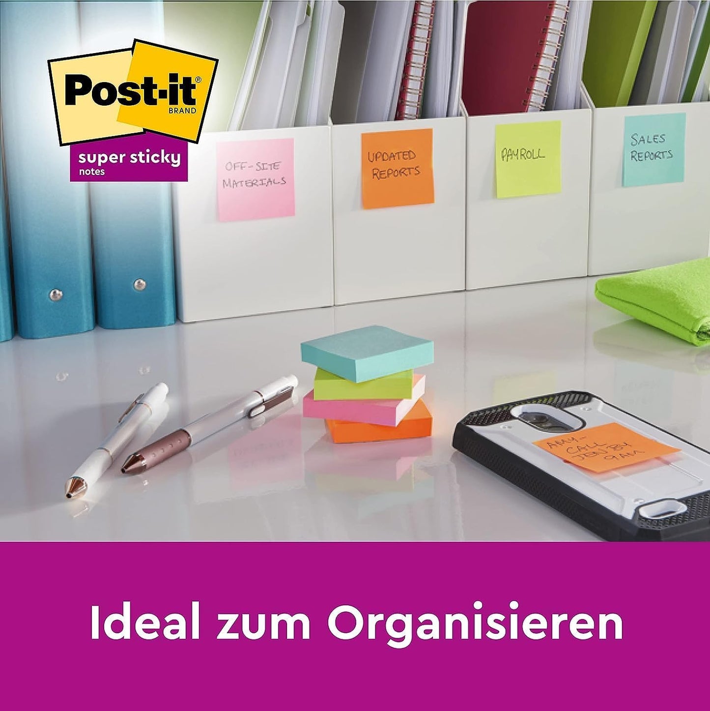 Post-it Super Sticky Notes, 12 pads (1080 sheets), 76mm x 76mm, Yellow - 654-S