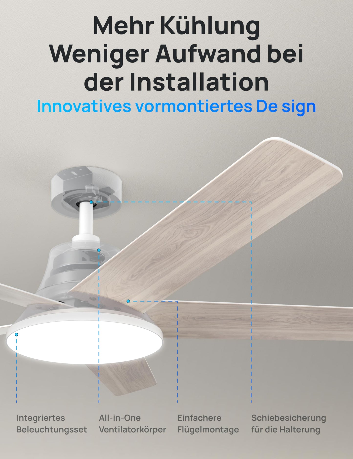 DREO Smart Ceiling Fan with Light, 52" 12 Speeds, 3 Modes, Continuously Dimmable LED Lighting, Quiet DC Motor, 12H Timer, Remote Control/APP/Alexa, Indoor, White - DR-HCF001S