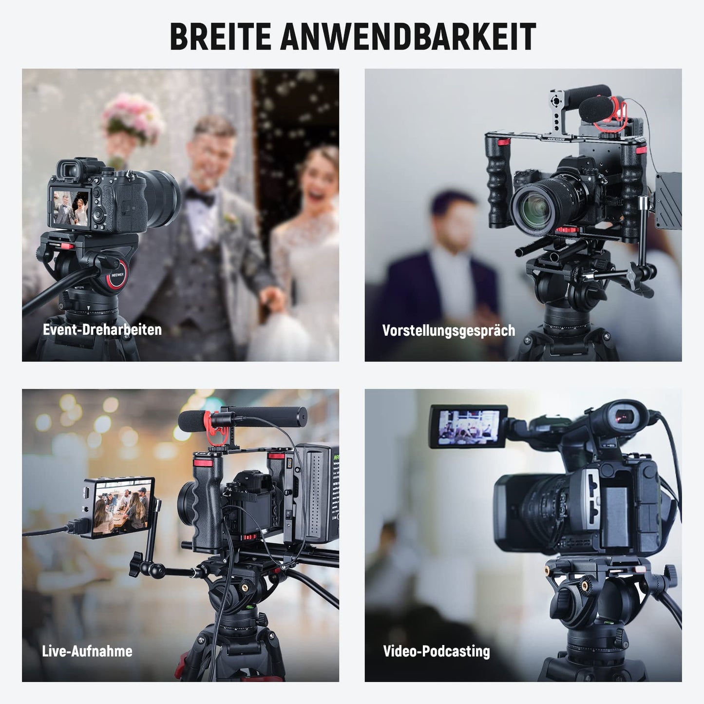 NEEWER 74" Video Tripod with Fluid Head & Damping Control, Aluminum Heavy Duty Camera Tripod Professional with QR Plate for DSLR Camcorder for Video Recording, Cleaning Cloth, Max Load 17.6 lbs, TP74