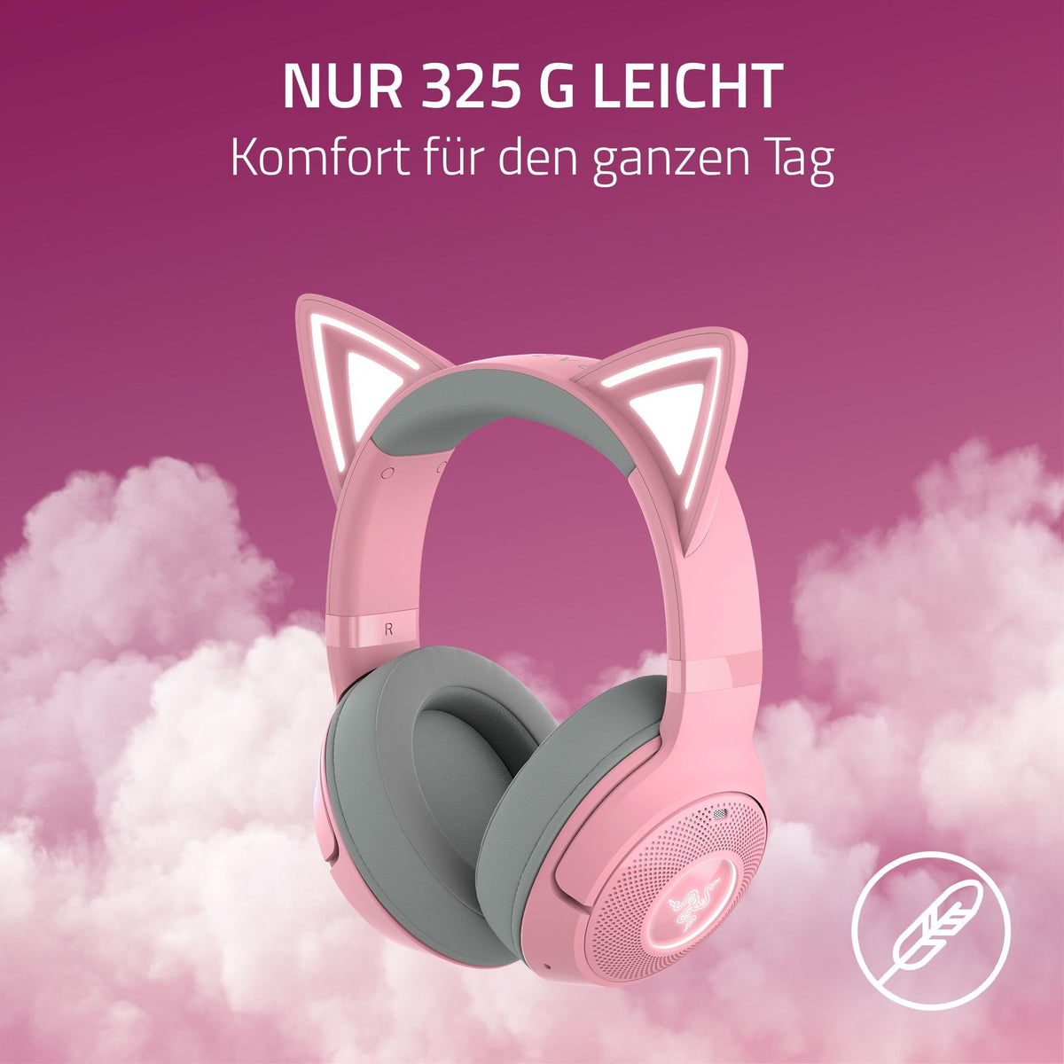 Razer Kraken Kitty V2 BT - Cască de gaming wireless Bluetooth RGB cu urechi de pisică luminoase (Bluetooth 5.2 cu mod de gaming, drivere TriForce de 40mm) Quartz - RZ04-04860100-R3M1