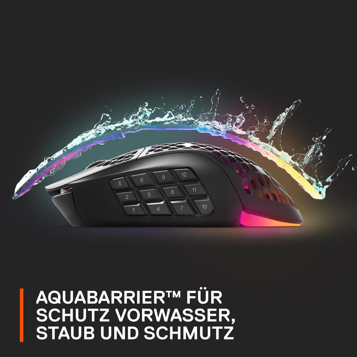 SteelSeries Aerox 9 Wireless - Mouse de gaming RGB cu deschideri în suprafață - Design ultra-ușor, rezistent la apă - 18 butoane - Bluetooth/2,4 GHz - Senzor optic TrueMove Air cu 18.000 DPI - 62618