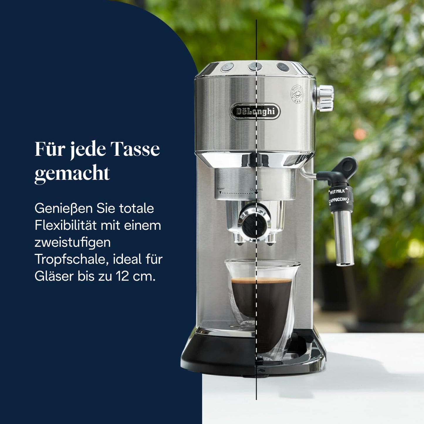 De'Longhi Dedica Style - Perfetto compact portafilter machine espresso machine with buttons, manual milk frother for espresso and cappuccino, ESE pad suitable, 15cm wide, metal (EC685.M) - 0132106324