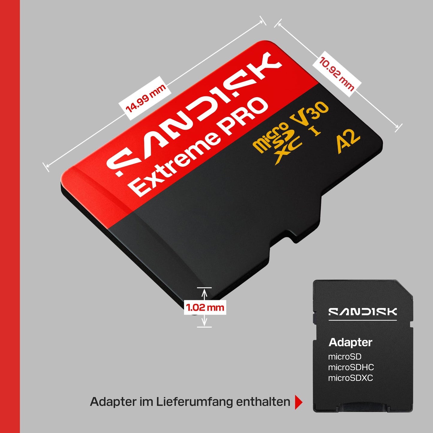 SANDISK Extreme PRO microSDXC 128GB, UHS-I Card + SD Adapter (up to 250 MB/s Read, up to 120 MB/s Write, 5K, 3K, 4K UHD, C10, V30, U3, A2) - SDSQXCJ-128G-GS6MA