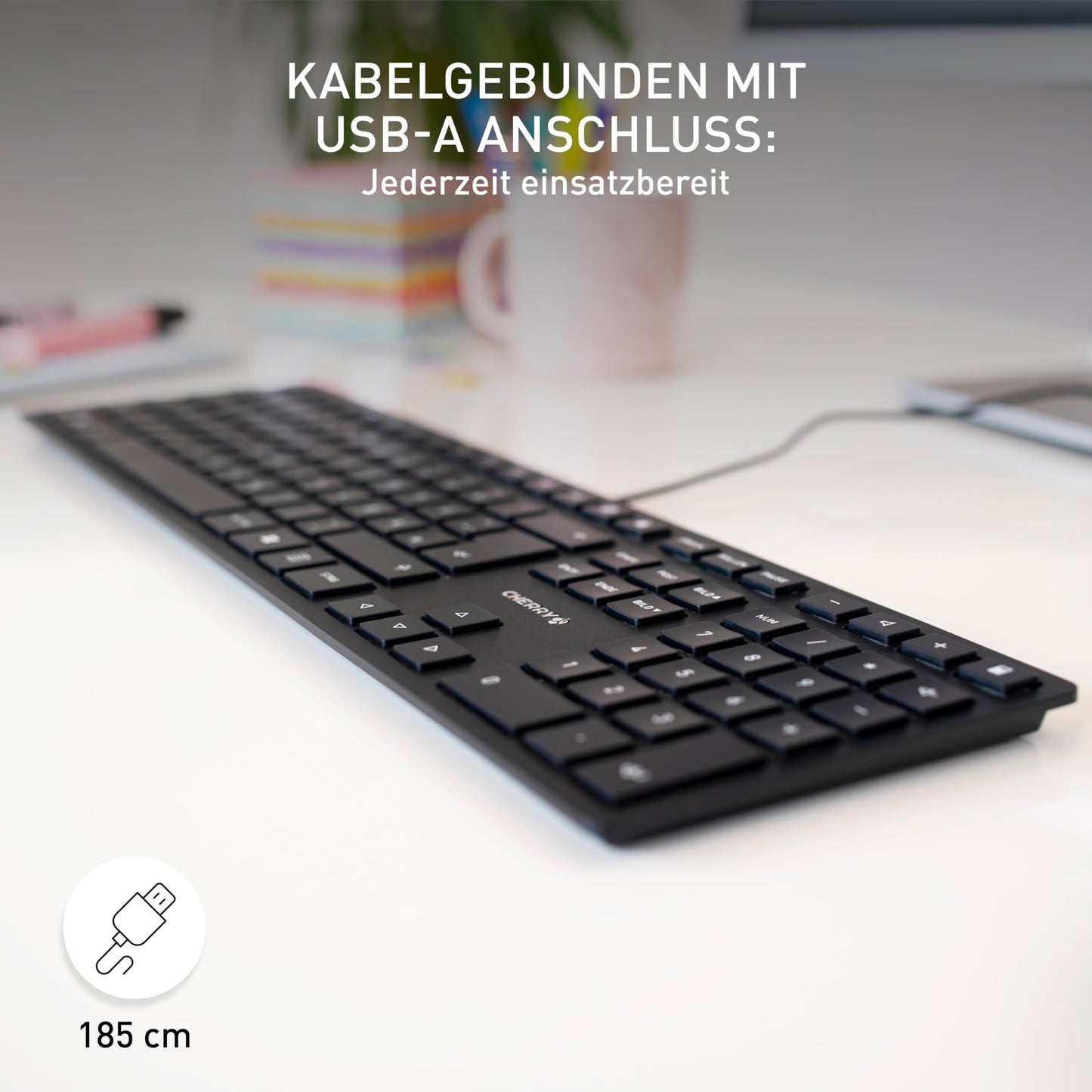 CHERRY KC 6000 Slim - USB Keyboard - Ultra-flat design - Wired - German layout - QWERTZ keyboard - Black - JK-1600DE-2