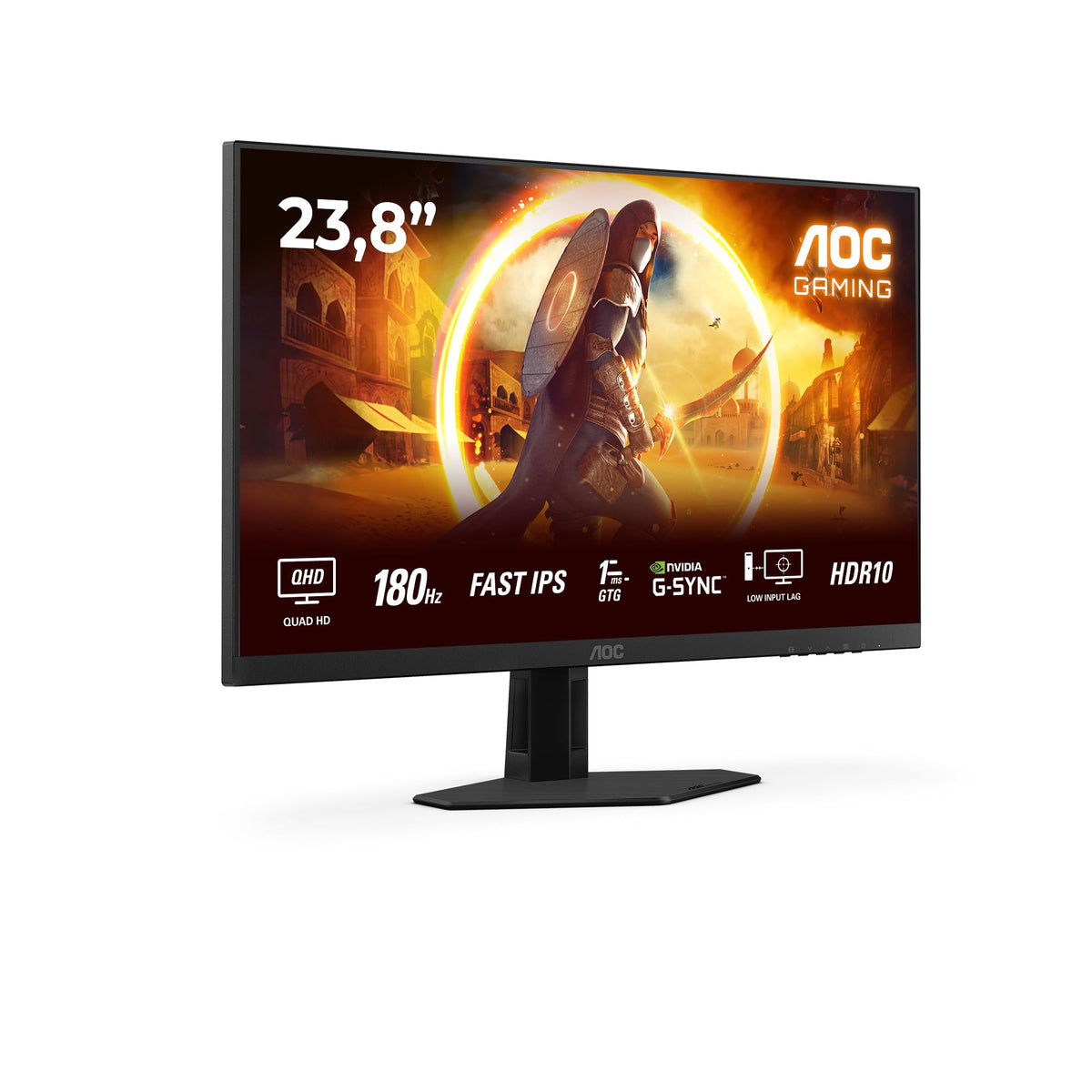 AOC Q24G4RE 24-inch WQHD Gaming Monitor, 180Hz, Fast IPS Panel, 1ms GtG, HDR10, G-Sync Compatible, (2560x1440 HDMI 1x 2.0 DP 1x 1.4) Black