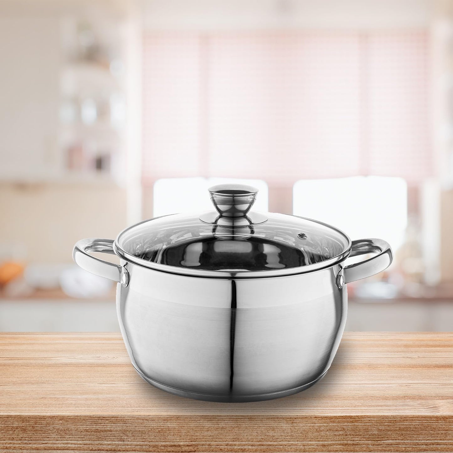Florina Oliver 24 cm 6 L stainless steel pot with glass lid | For induction, gas, electric, ceramic | Measuring scale inside | Dishwasher safe | Heat-resistant lid | Durable & robust - 5G1029
