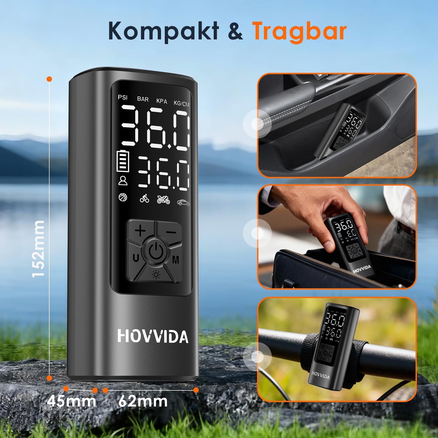 HOVVIDA electric air pump, electric bicycle pump, battery compressor - AM21J2