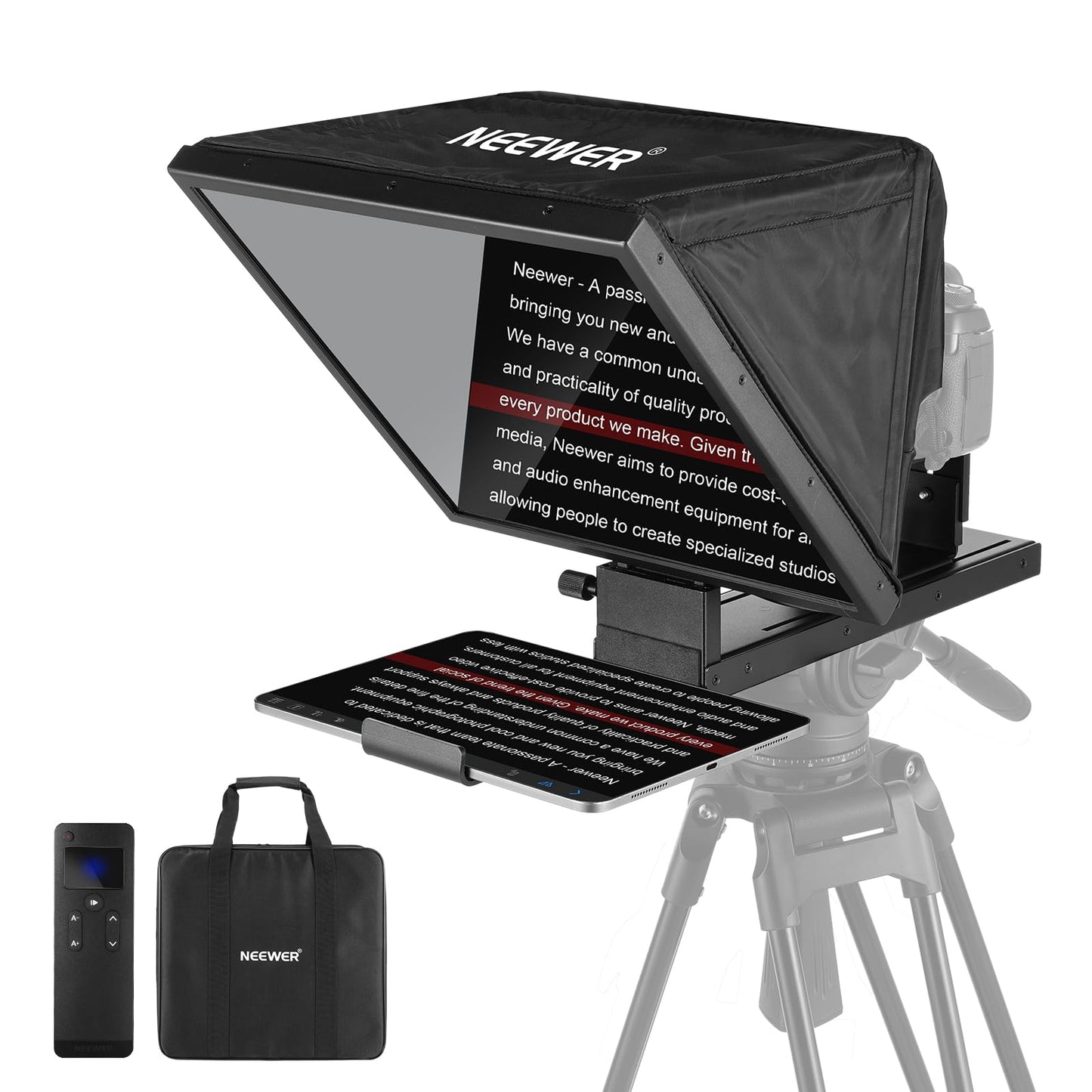 NEEWER Basics X16B Aluminum Alloy, Liftable Teleprompter 16" for iPad Tablet, DSLR Camera, Remote Control and App Control, Compatible with iOS and Android, Pro for Online and Live Streaming