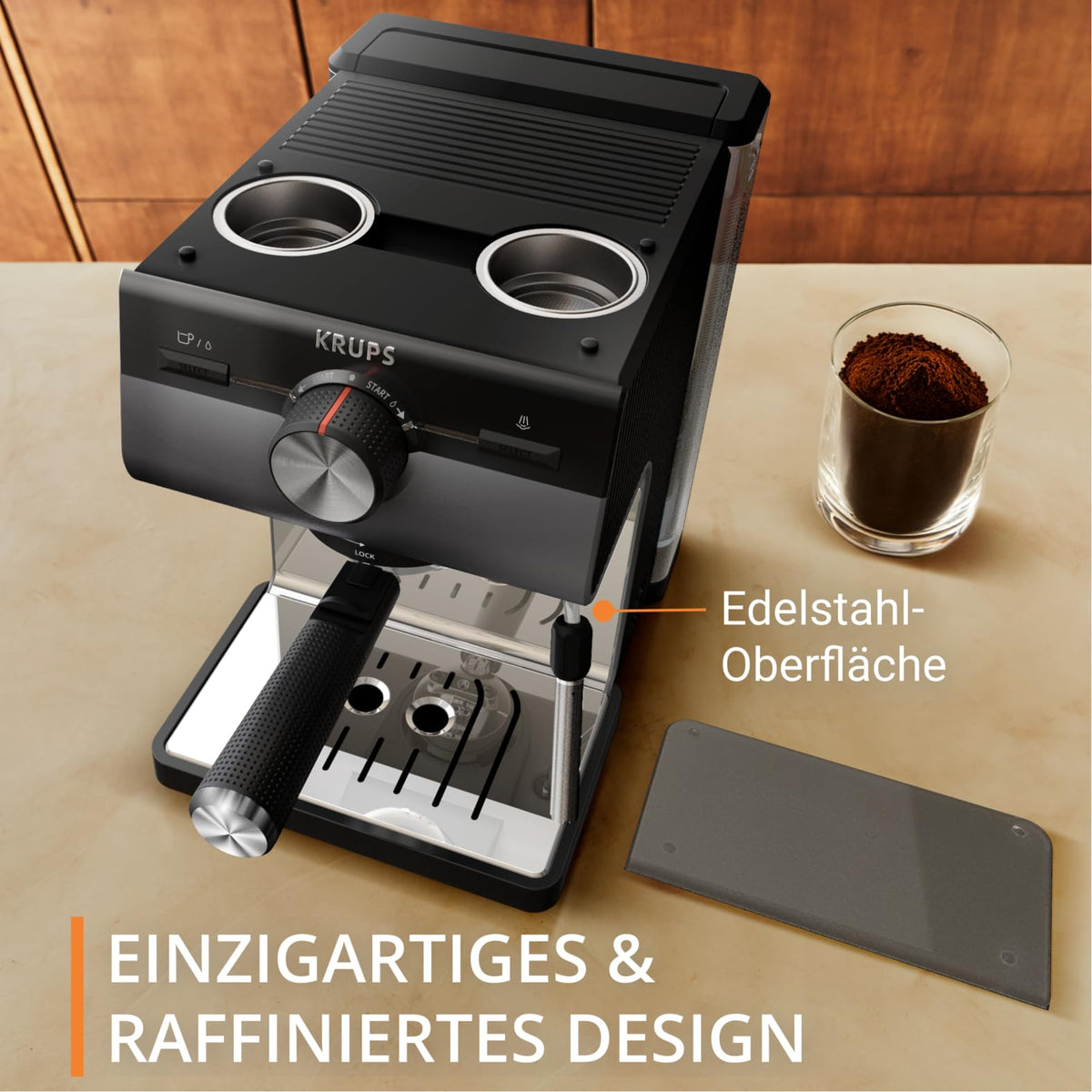 Krups Authentic+ Espresso Machine, 15 bar, intuitive operation, refined design, steam nozzle, including extensive accessories, Bullet Dark Silver/Stainless Steel, XP384G10