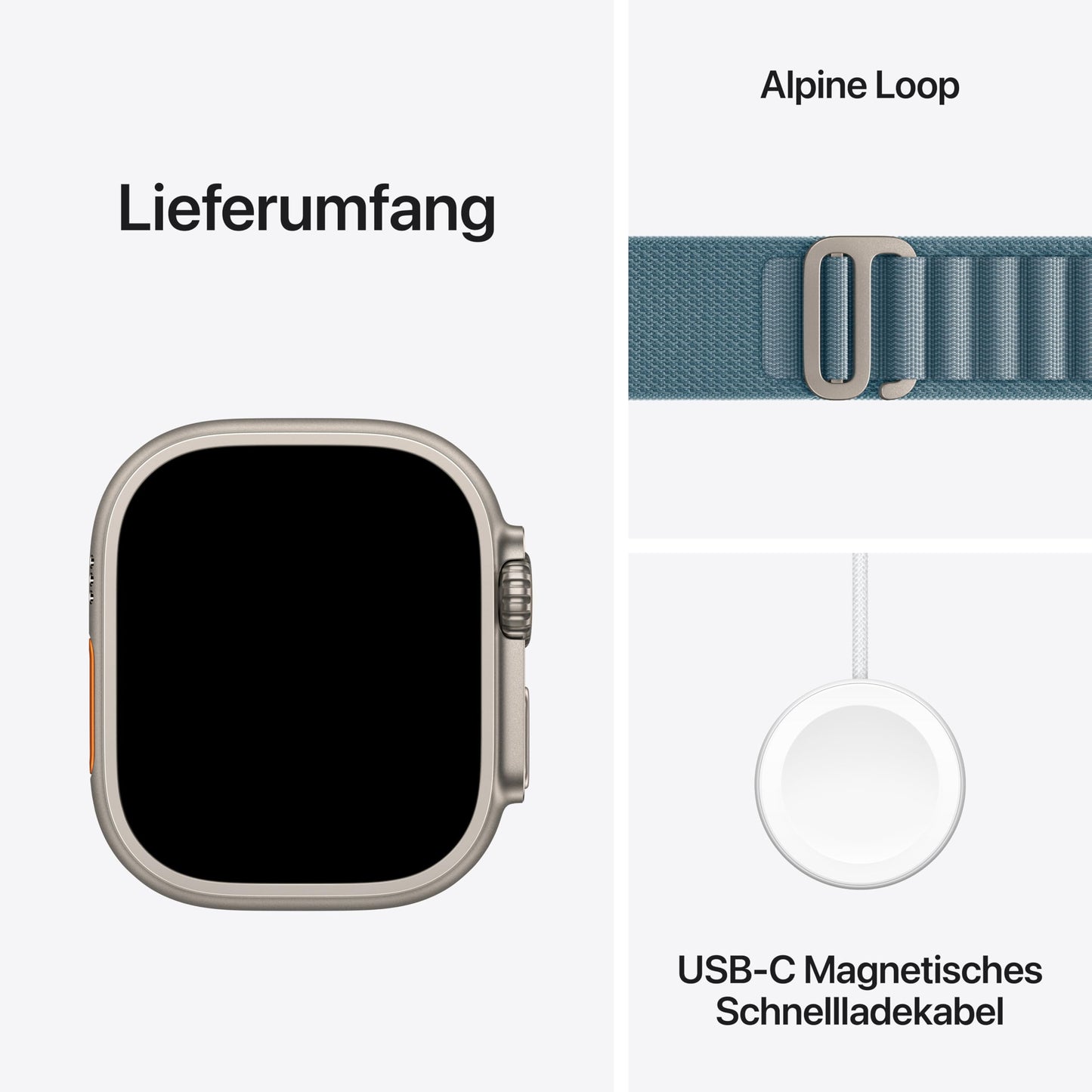 Apple Watch Ultra 3 GPS + Cellular 49 mm premium smartwatch for running training and combination sports with robust titanium case in natural and Alpine Loop in light blue (medium) - MEWM4QF/A