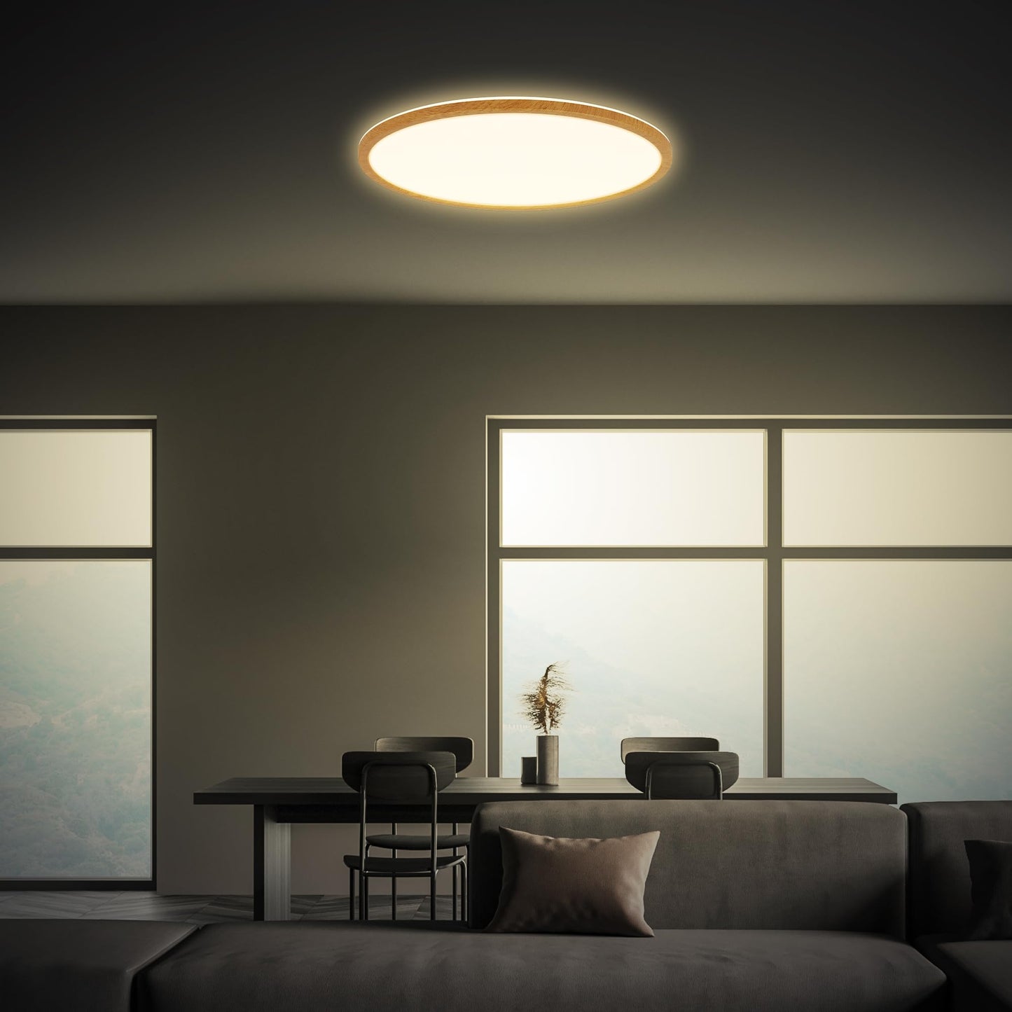 BRILONER - LED ceiling lamp with indirect light, flat, warm white light, lamp, ceiling light, living room lamp, LED panel, kitchen lamp, bedroom lamp, 42x3 cm, wood look frame - 7451314