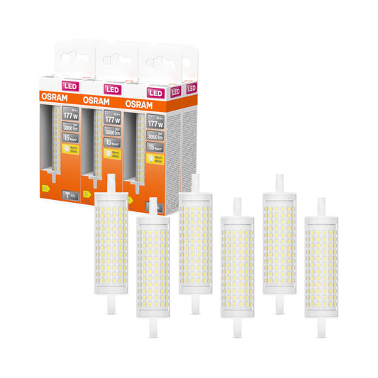 Osram LED Line LED lamp with filament, clear plastic light body, 20 W, R7s retrofit base, energy efficiency class D, 3000 lm, 3000 K warm white light for general lighting, 6-pack - 4099854248160