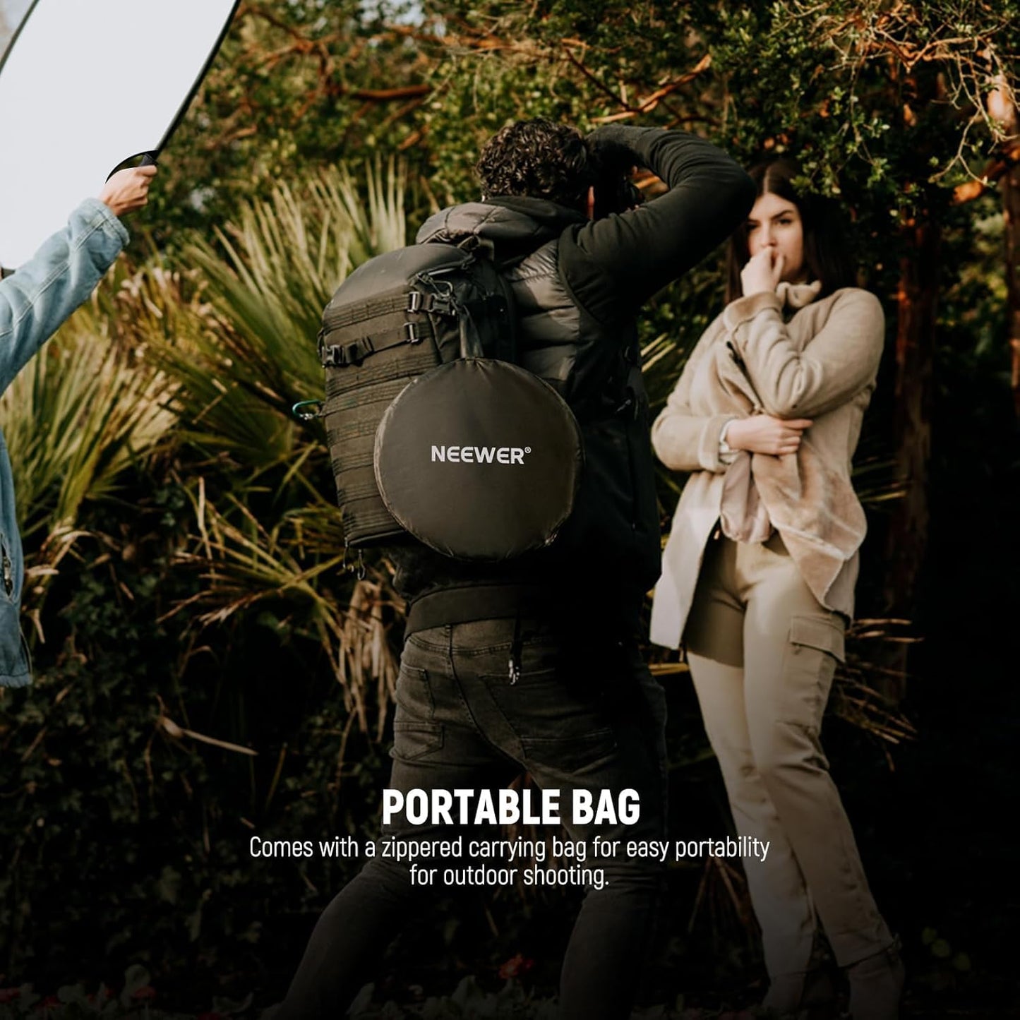 NEEWER 110cm light reflector with clamp and handles, 5 in 1 foldable multi disc photography reflector translucent/silver/gold/white/black with 3/8" thread for studio outdoor lighting, RF-110II - 90101292