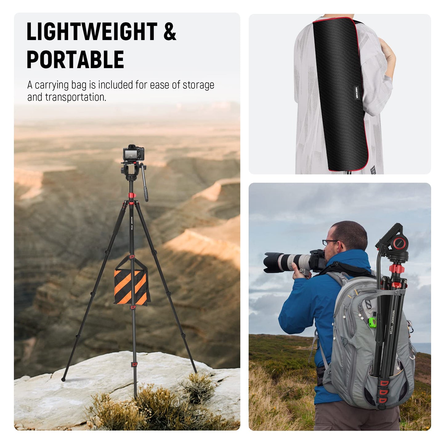 NEEWER 72" fluid head video monopod, quick release plate compatible with DJI RS Gimbal, 360° panning and +90°/-70° tilt for DSLR camera camcorder, maximum load 8kg, TP72A