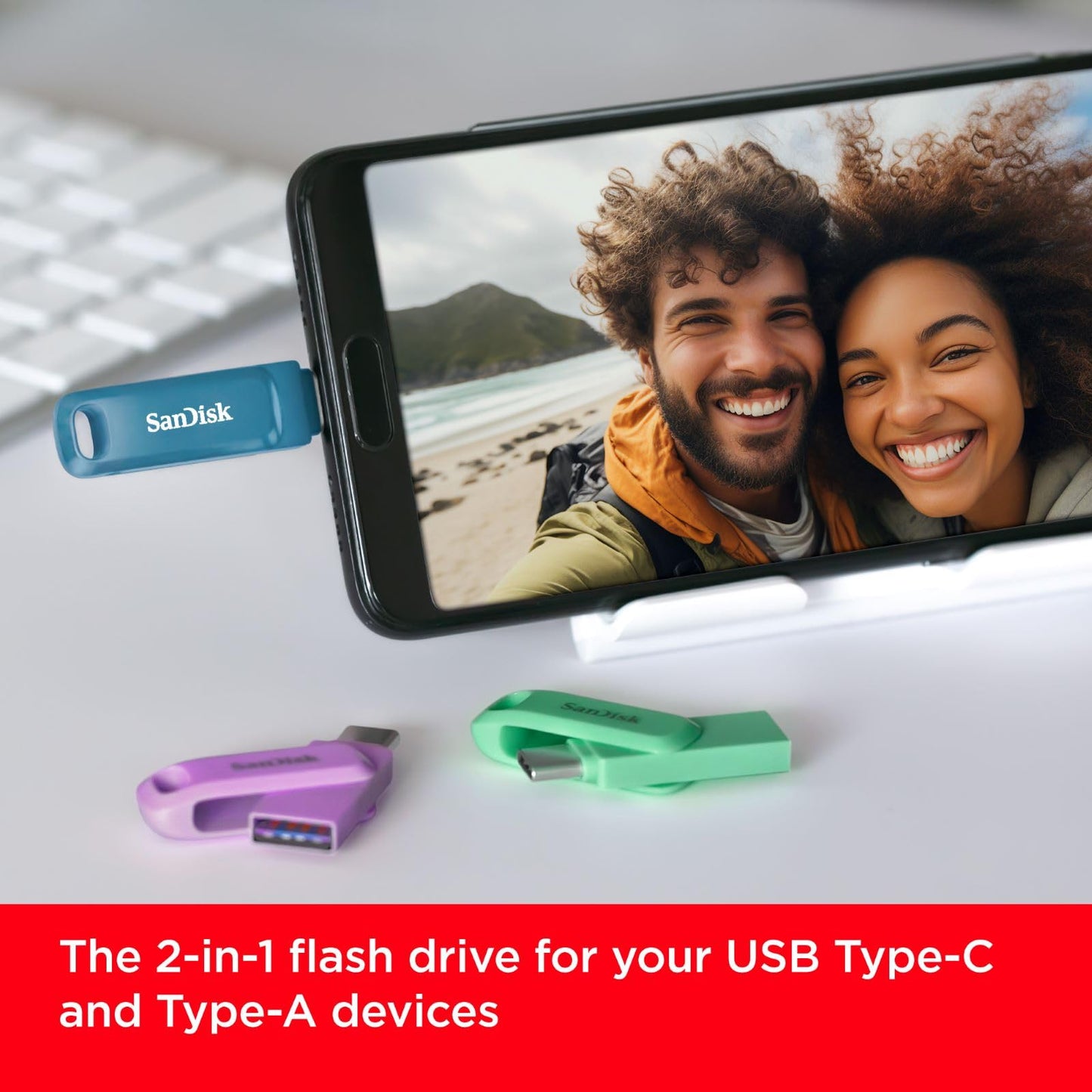 SanDisk Ultra Dual Drive Go USB Type-C 128 GB (Android smartphone memory, USB Type-C port, 400 MB/s reading speed, can be used as a key fob) Absinthe Green - SDDDC3-128G-G46AG